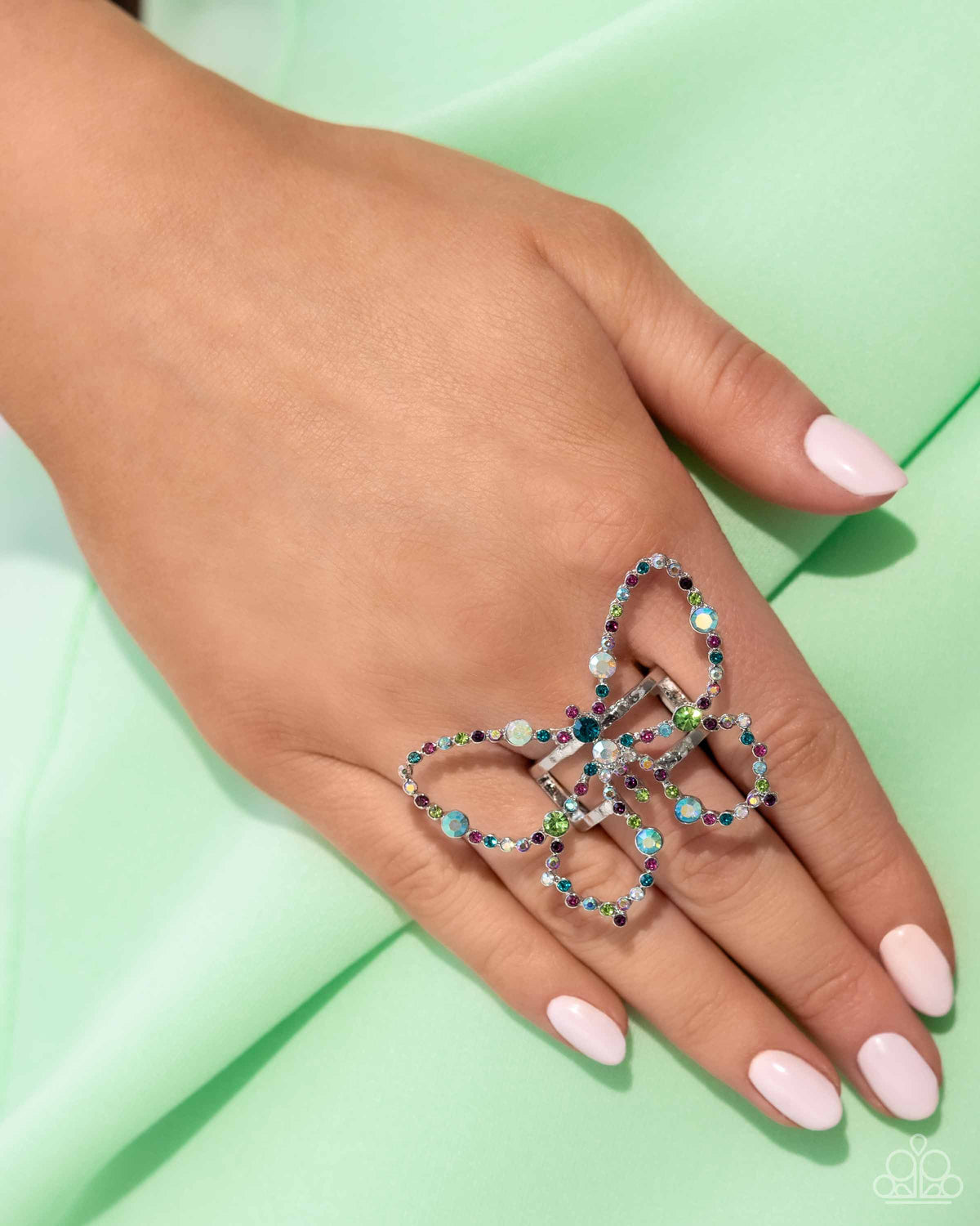 Soaring Sprinkles Multi Rhinestone Butterfly Ring - Paparazzi Accessories-on model - CarasShop.com - $5 Jewelry by Cara Jewels