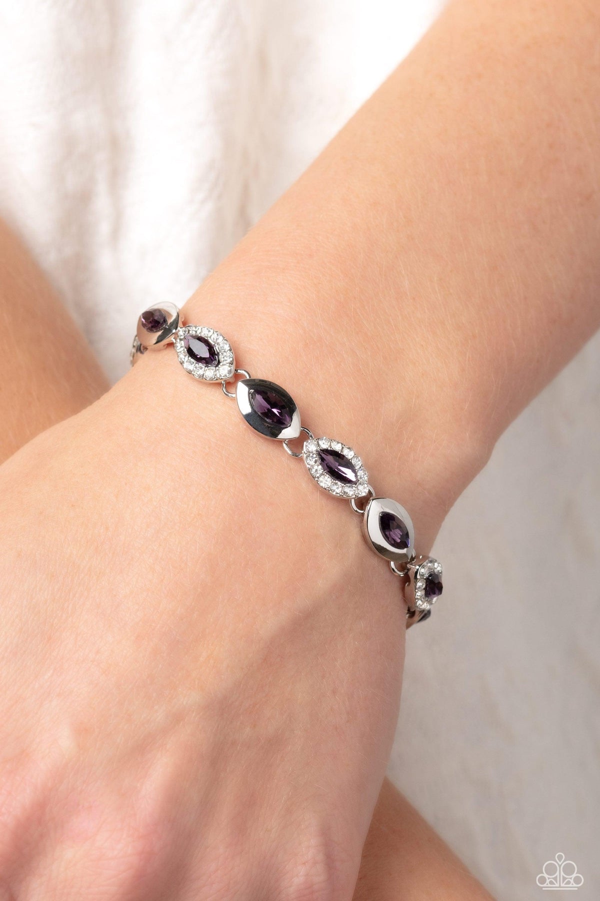 Some Serious Sparkle Purple Rhinestone Bracelet - Paparazzi Accessories-on model - CarasShop.com - $5 Jewelry by Cara Jewels