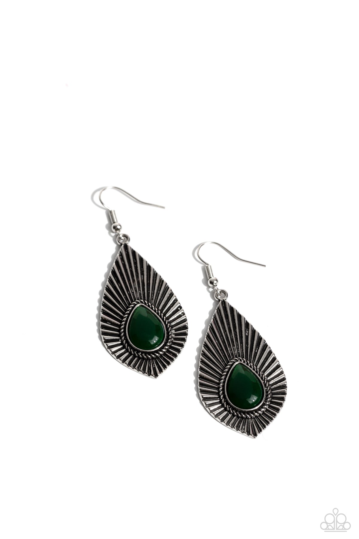 SOUL-ar Flare Green Earrings - Paparazzi Accessories- lightbox - CarasShop.com - $5 Jewelry by Cara Jewels