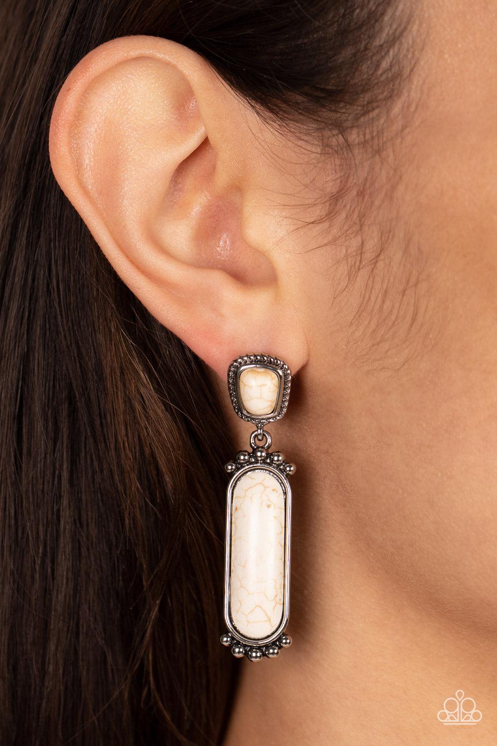 Southern Charm White Stone Earrings - Paparazzi Accessories-on model - CarasShop.com - $5 Jewelry by Cara Jewels