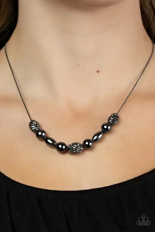 Space Glam Black Necklace - Paparazzi Accessories- on model - CarasShop.com - $5 Jewelry by Cara Jewels