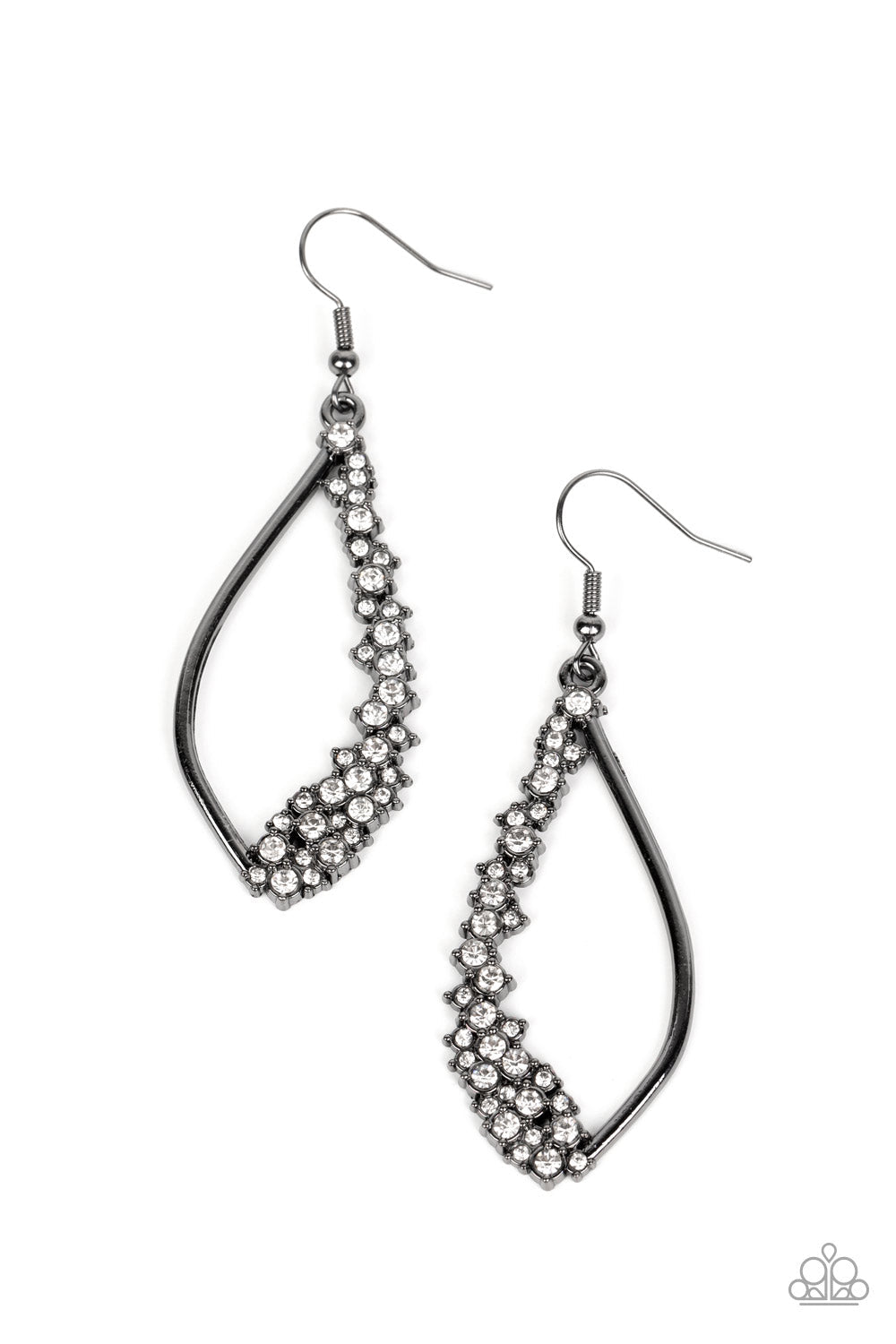 Sparkly Side Effects Gunmetal Black & White Rhinestone Earrings - Paparazzi Accessories- lightbox - CarasShop.com - $5 Jewelry by Cara Jewels