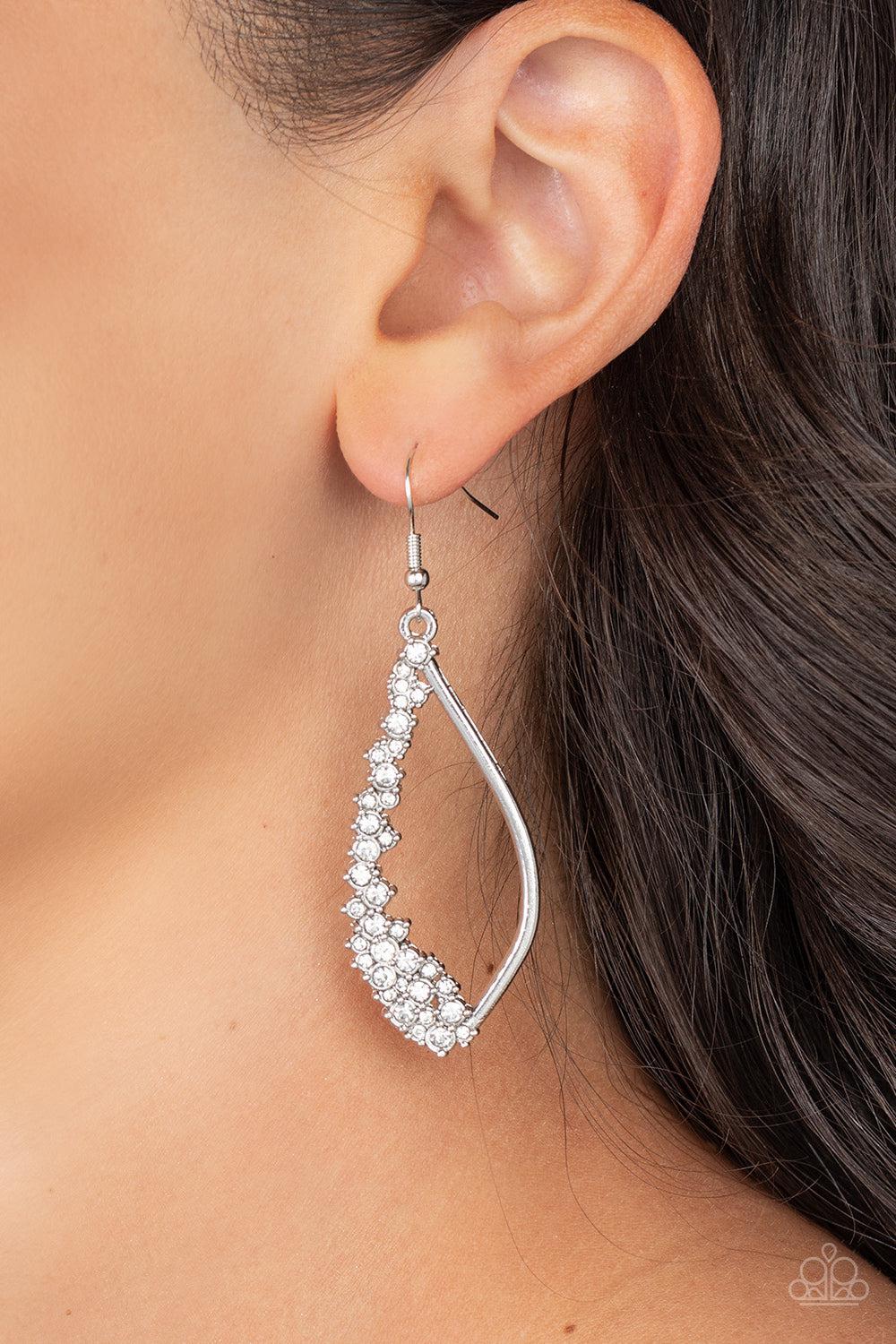 Sparkly Side Effects White Rhinestone Earrings - Paparazzi Accessories- lightbox - CarasShop.com - $5 Jewelry by Cara Jewels