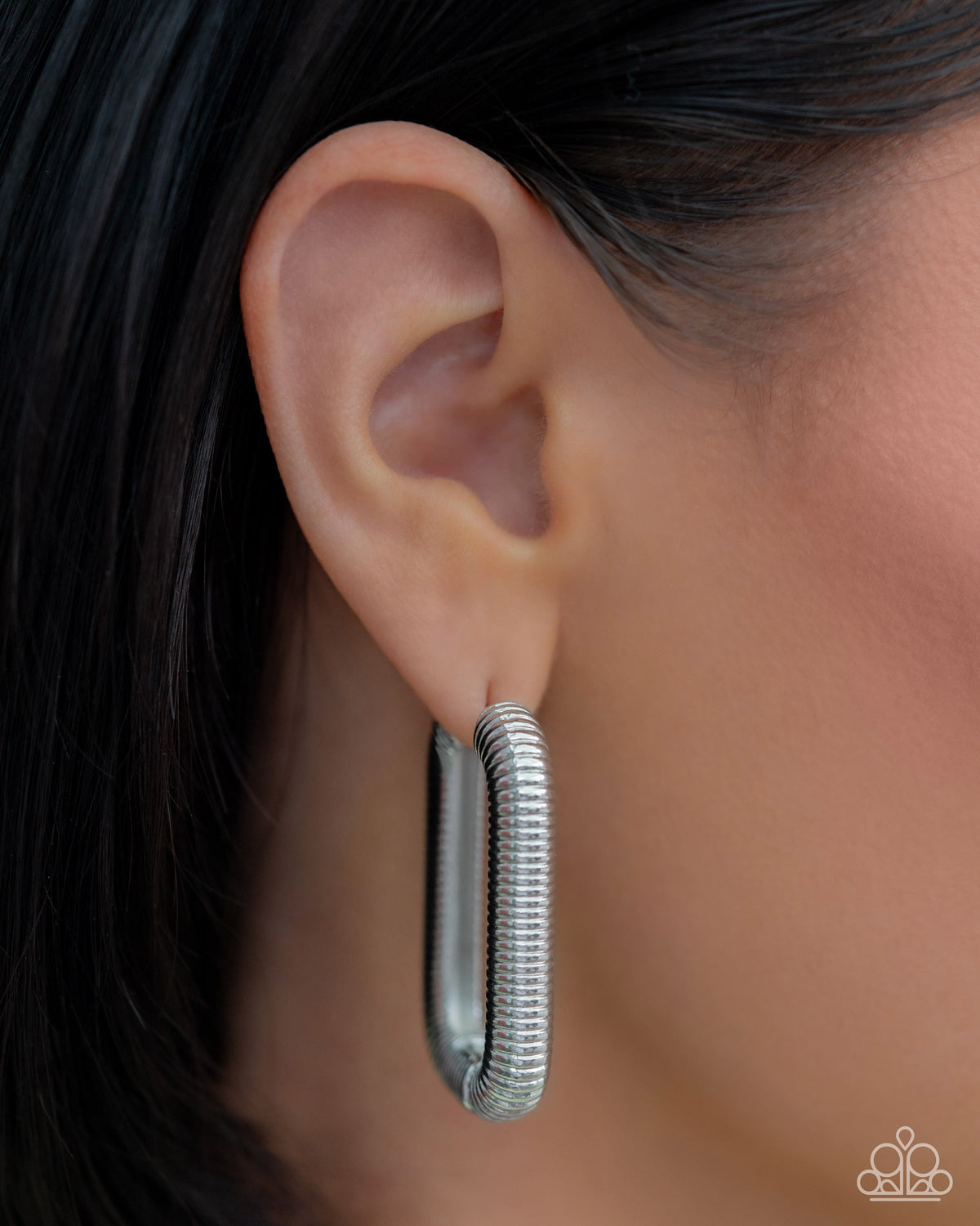 Spiral Supply Silver Hinge Hoop Earrings - Paparazzi Accessories-on model - CarasShop.com - $5 Jewelry by Cara Jewels