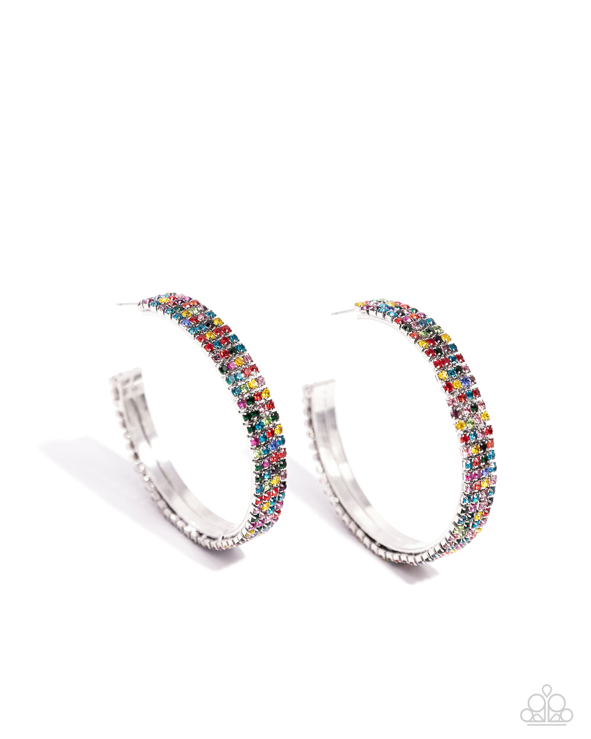 Stacked Symmetry Multi Rhinestone Hoop Earrings - Paparazzi Accessories- lightbox - CarasShop.com - $5 Jewelry by Cara Jewels