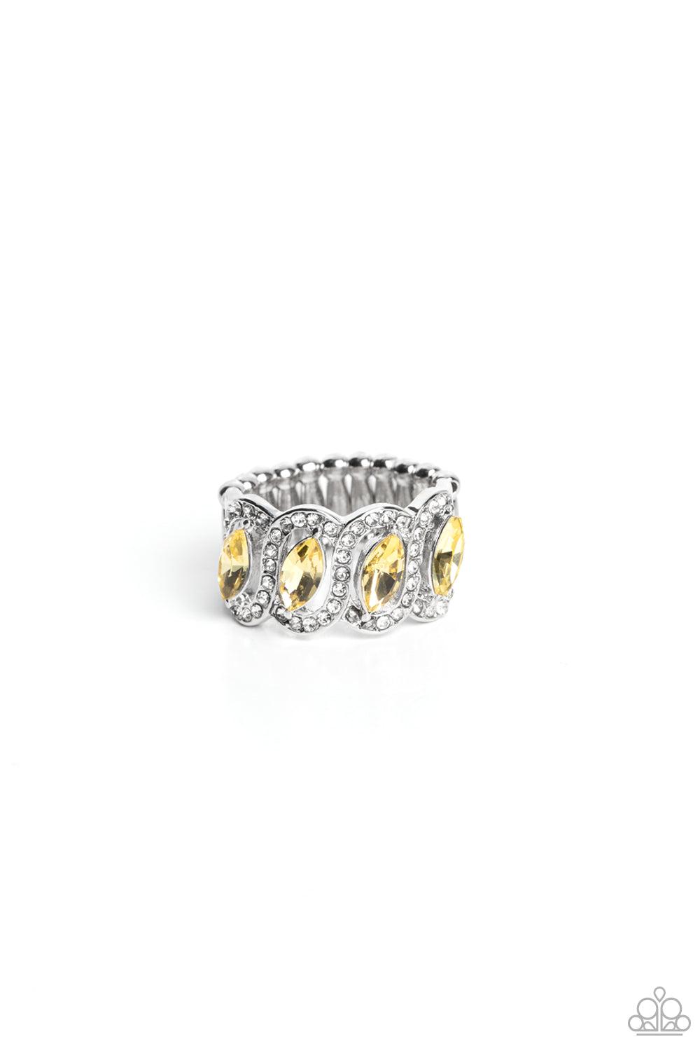 Staggering Sparkle Yellow Rhinestone Ring - Paparazzi Accessories- lightbox - CarasShop.com - $5 Jewelry by Cara Jewels