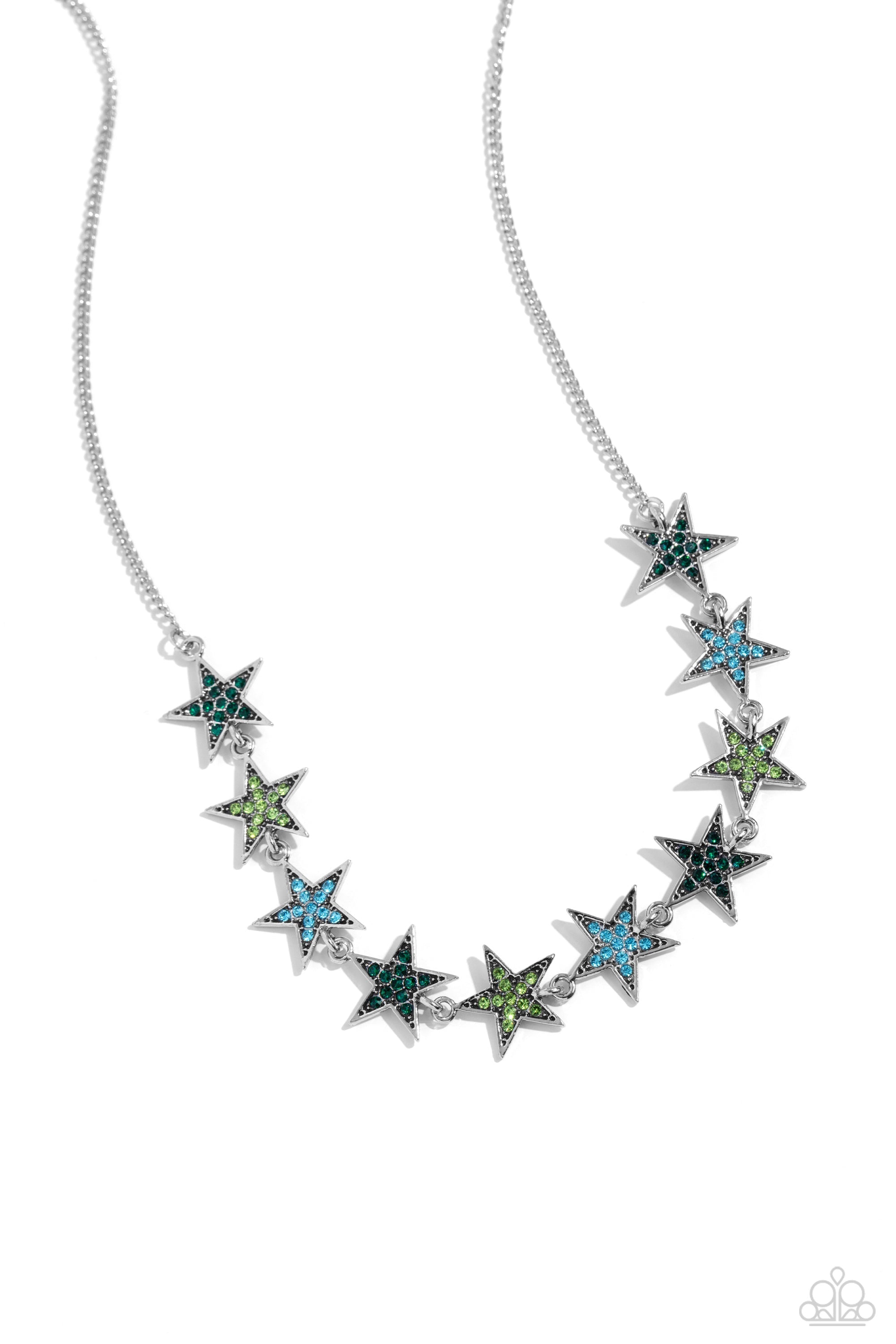 Star Quality Sensation Green Rhinestone Necklace - Paparazzi Accessories- lightbox - CarasShop.com - $5 Jewelry by Cara Jewels