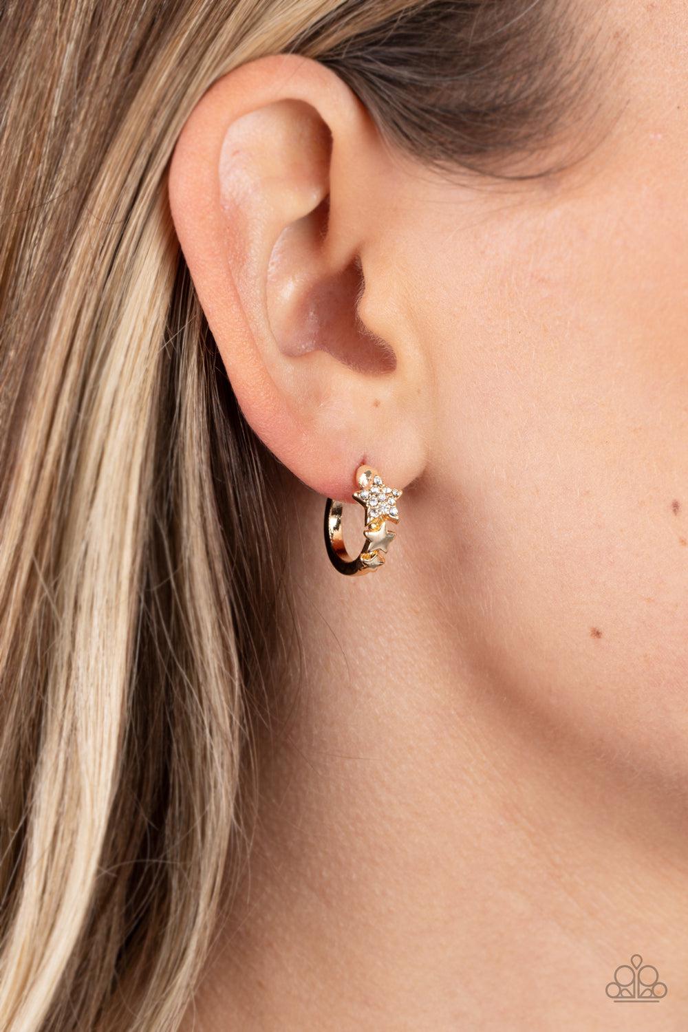 Starfish Showpiece Gold Hoop Earrings - Paparazzi Accessories-on model - CarasShop.com - $5 Jewelry by Cara Jewels