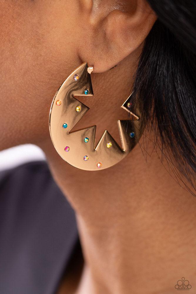 Starry Sensation Gold Earrings - Paparazzi Accessories- on model - CarasShop.com - $5 Jewelry by Cara Jewels