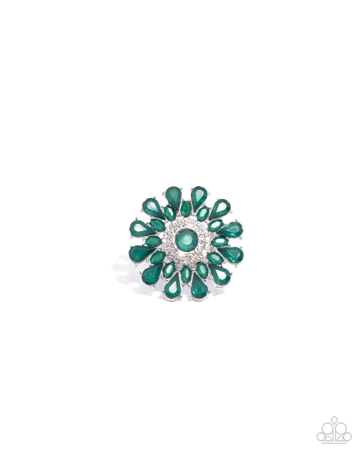 Steady Shimmer Green Rhinestone Ring - Paparazzi Accessories- lightbox - CarasShop.com - $5 Jewelry by Cara Jewels