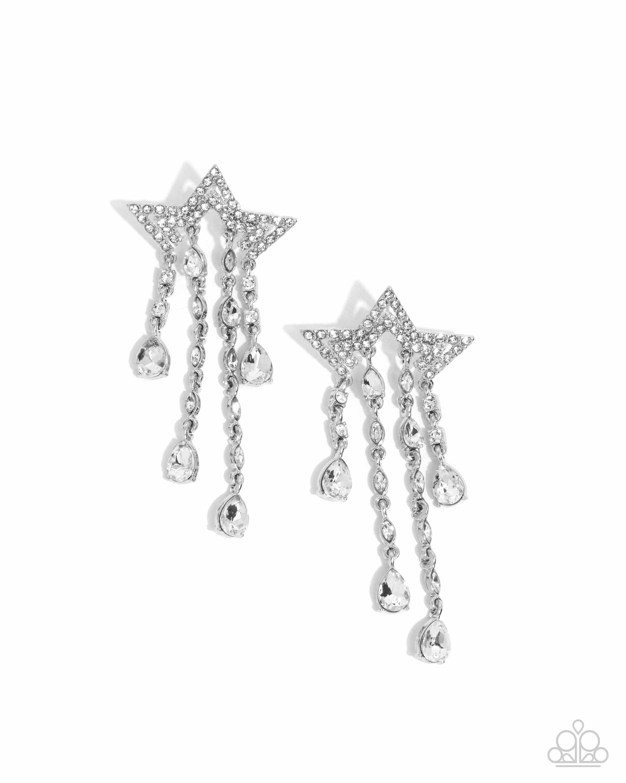 Stellar Scale White Rhinestone Star Earrings - Paparazzi Accessories- lightbox - CarasShop.com - $5 Jewelry by Cara Jewels