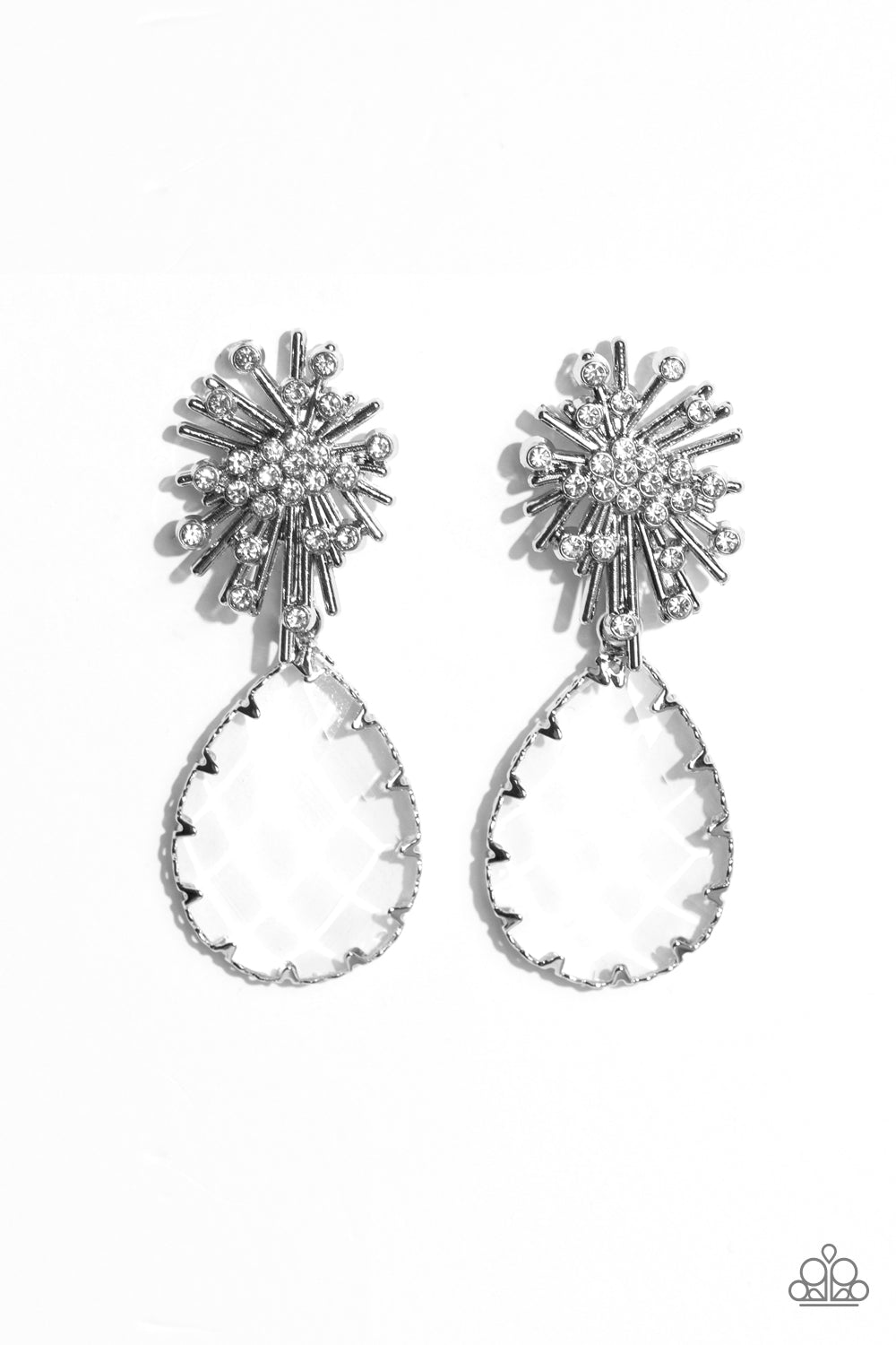 Stellar Shooting Star White Rhinestone and Silver Earrings - Paparazzi Accessories- lightbox - CarasShop.com - $5 Jewelry by Cara Jewels