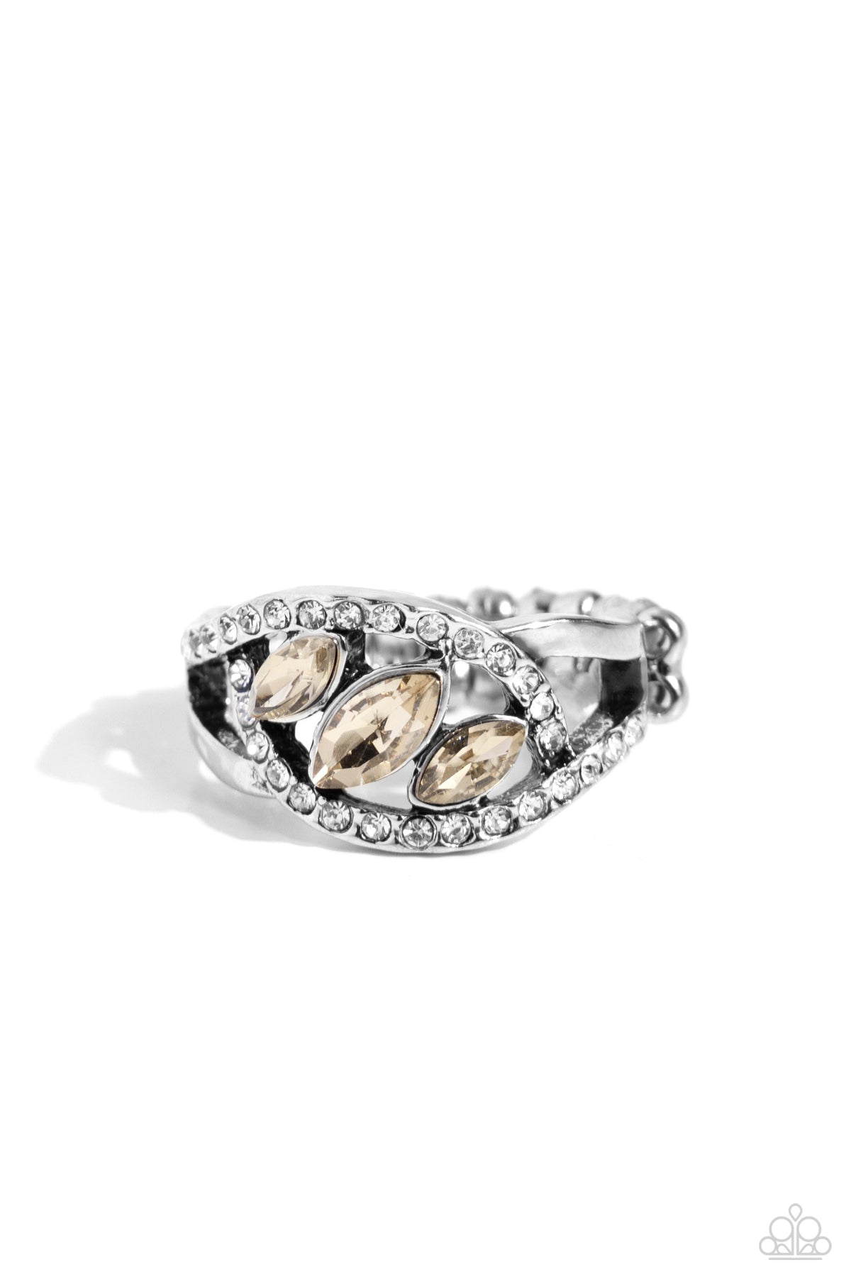 Stiletto Sparkle Brown &amp; White Rhinestone Ring - Paparazzi Accessories- lightbox - CarasShop.com - $5 Jewelry by Cara Jewels