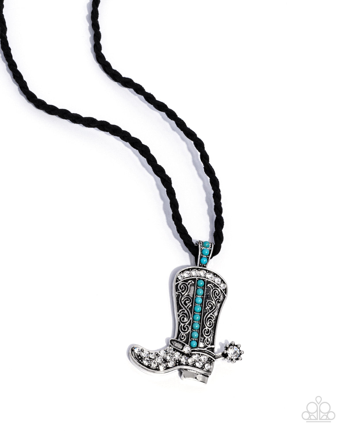 Stony Spur Turquoise Blue Stone &amp; Rhinestone Cowboy Boot Necklace - Paparazzi Accessories- lightbox - CarasShop.com - $5 Jewelry by Cara Jewels