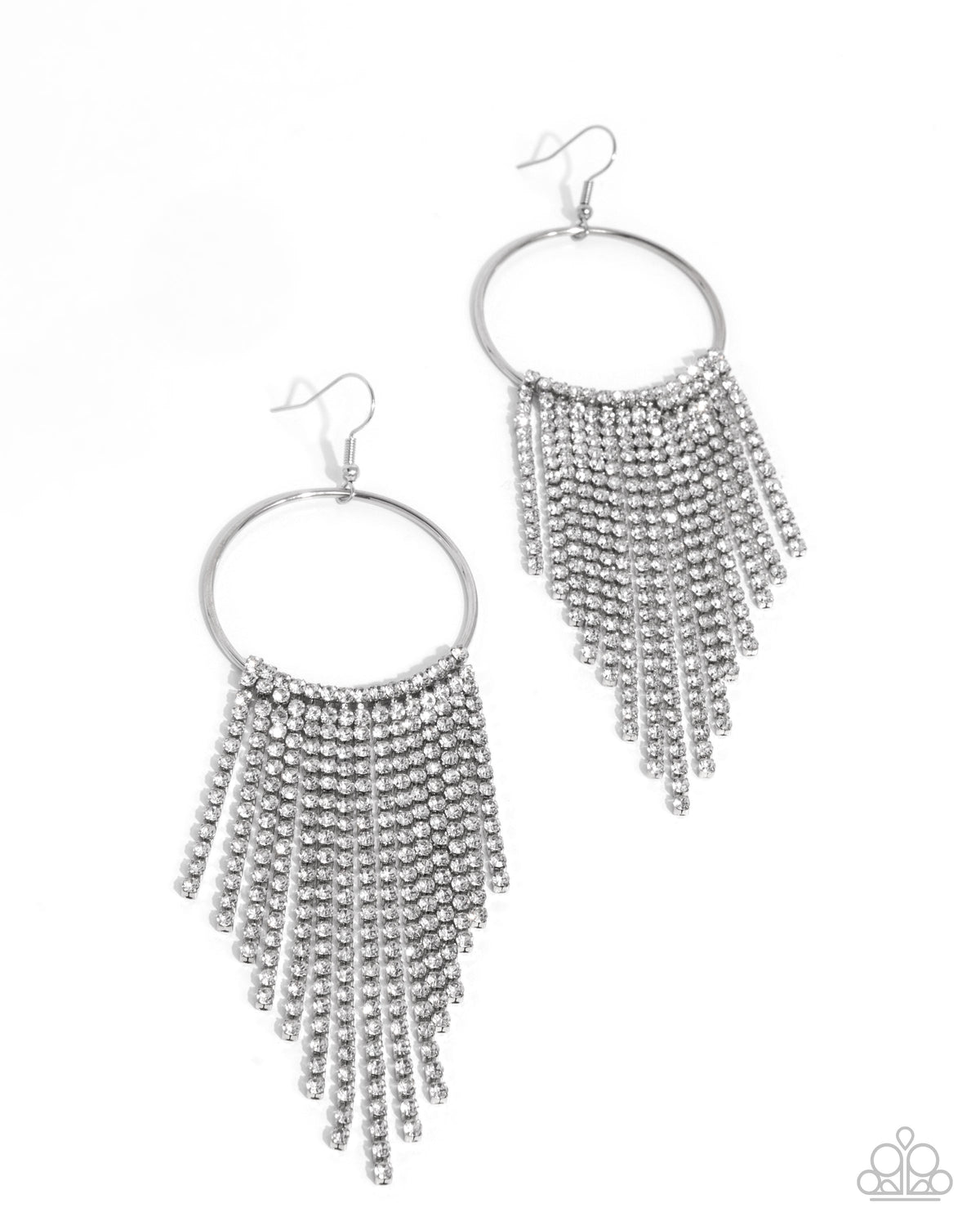 Streamlined Shimmer White Rhinestone Earrings - Paparazzi Accessories- lightbox - CarasShop.com - $5 Jewelry by Cara Jewels