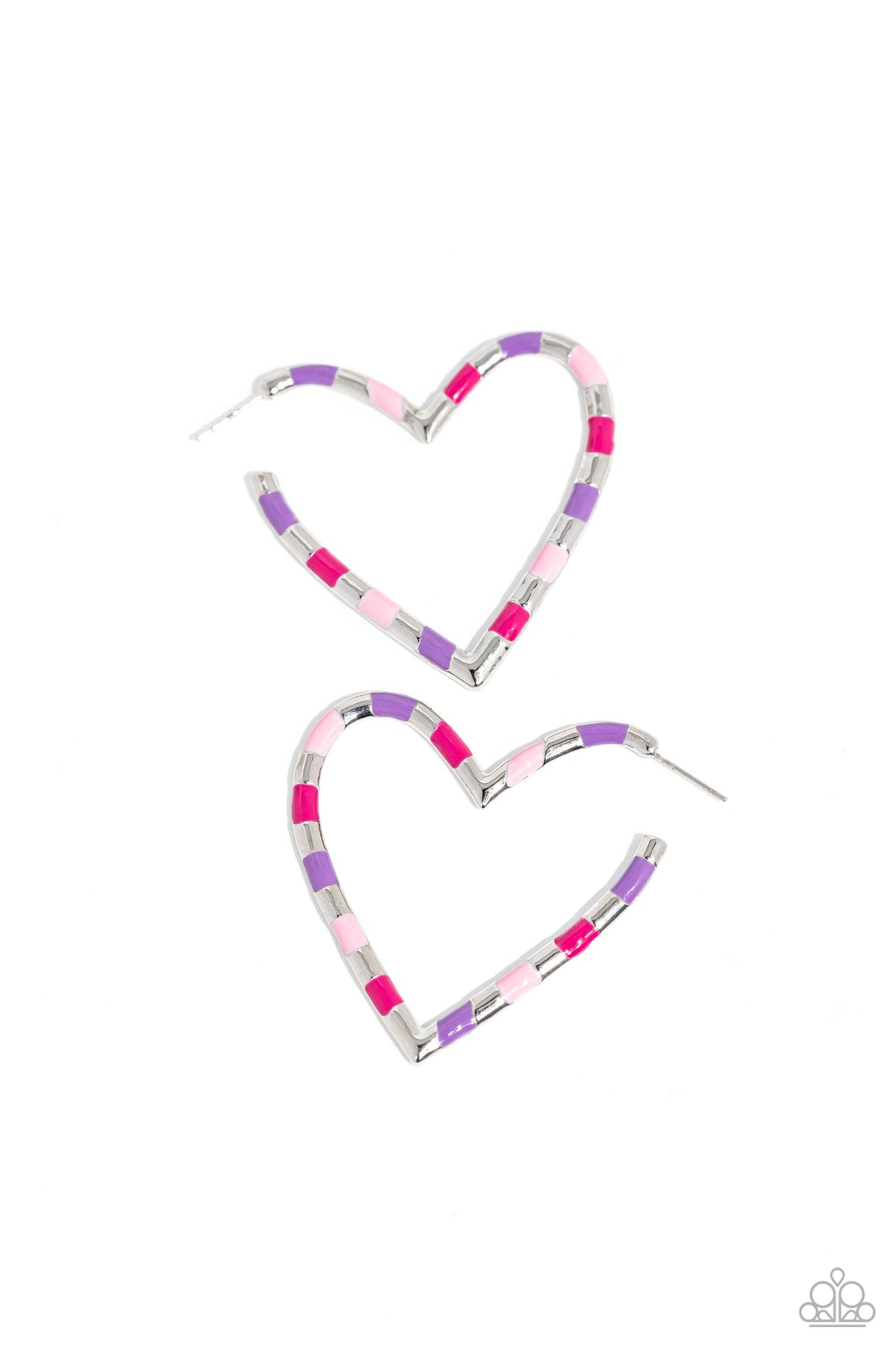 Striped Sweethearts Pink Heart Hoop Earrings - Paparazzi Accessories- lightbox - CarasShop.com - $5 Jewelry by Cara Jewels