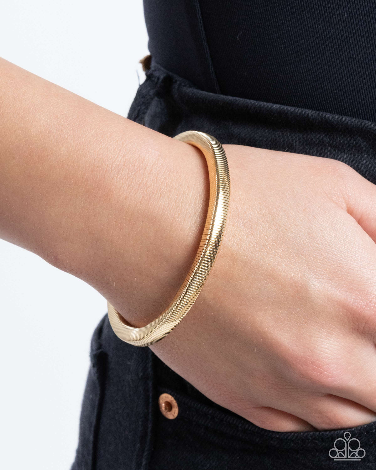 Stubborn Simplicity Gold Bracelet - Paparazzi Accessories-on model - CarasShop.com - $5 Jewelry by Cara Jewels