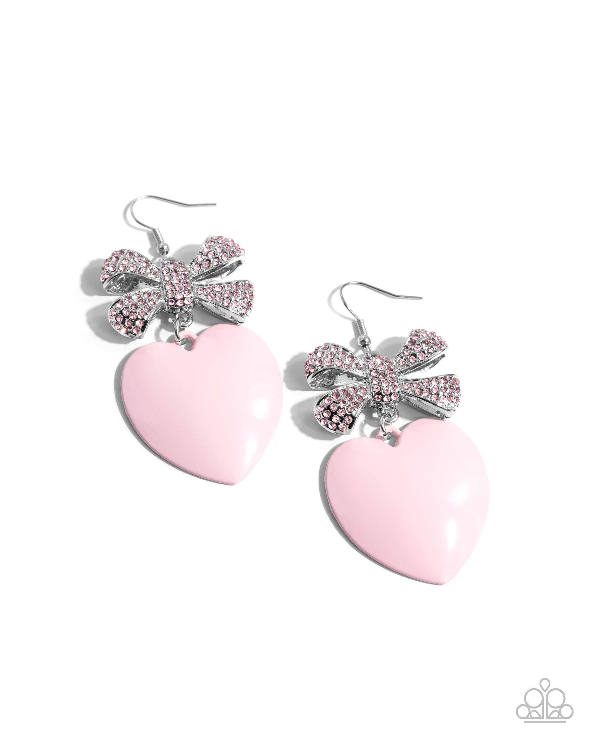 Suitable Sweetheart Pink Rhinestone Heart Earrings - Paparazzi Accessories- lightbox - CarasShop.com - $5 Jewelry by Cara Jewels