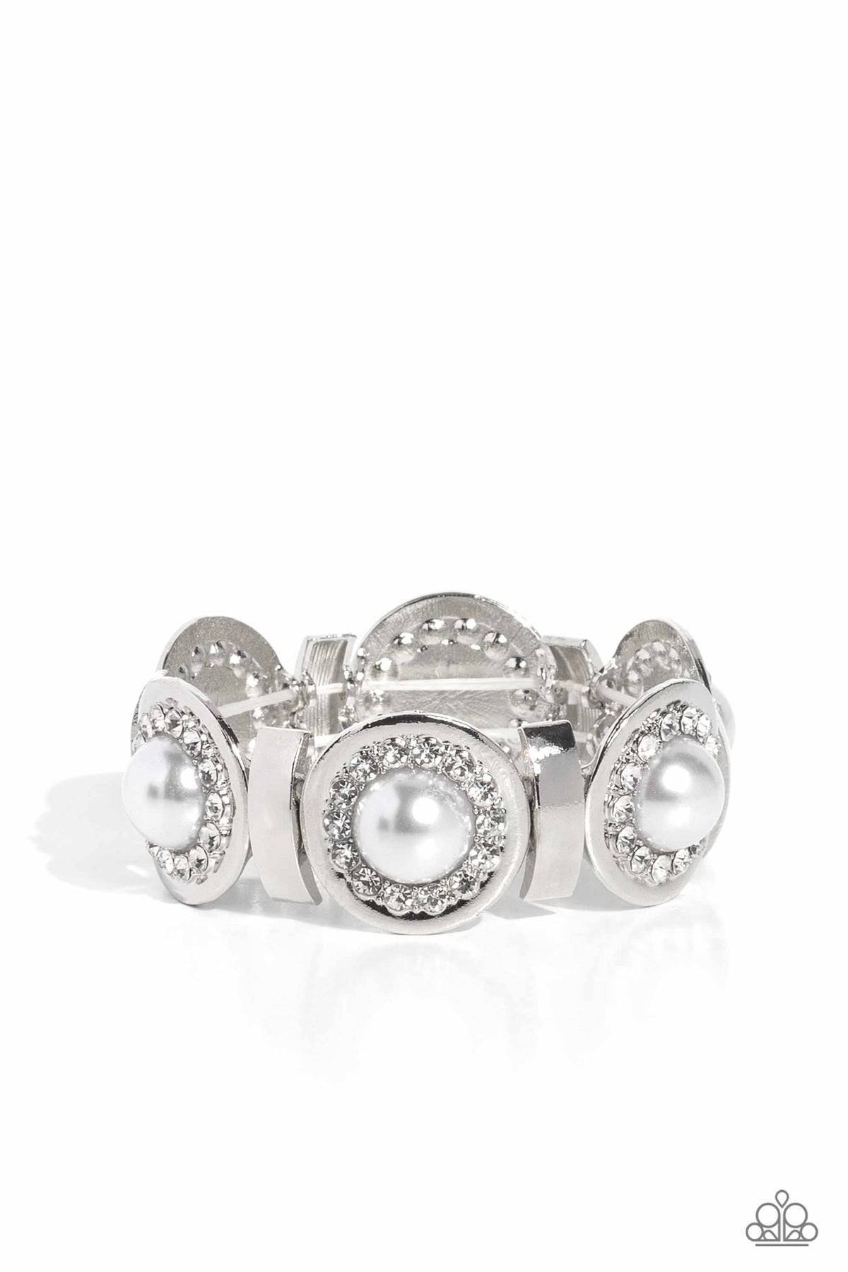 Summer Serenade White Pearl &amp; Rhinestone Bracelet - Paparazzi Accessories- lightbox - CarasShop.com - $5 Jewelry by Cara Jewels