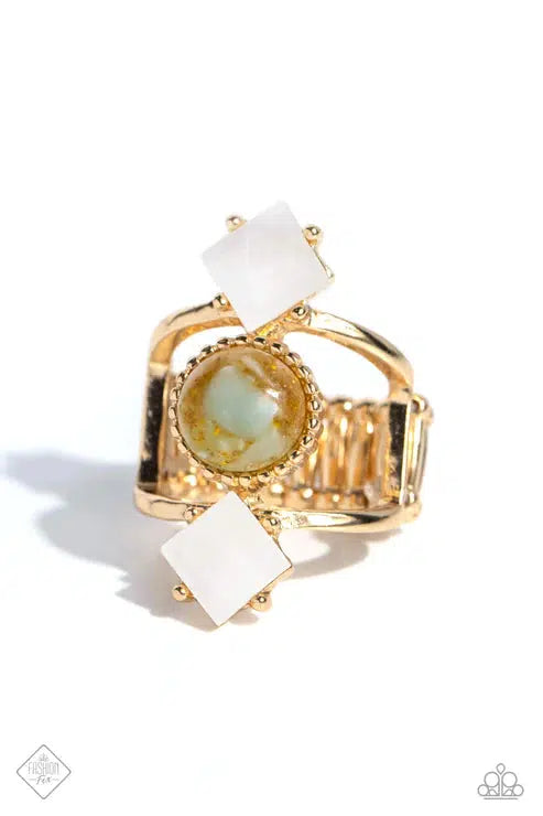 Sunbeam Showcase Gold Ring - Paparazzi Accessories- lightbox - CarasShop.com - $5 Jewelry by Cara Jewels