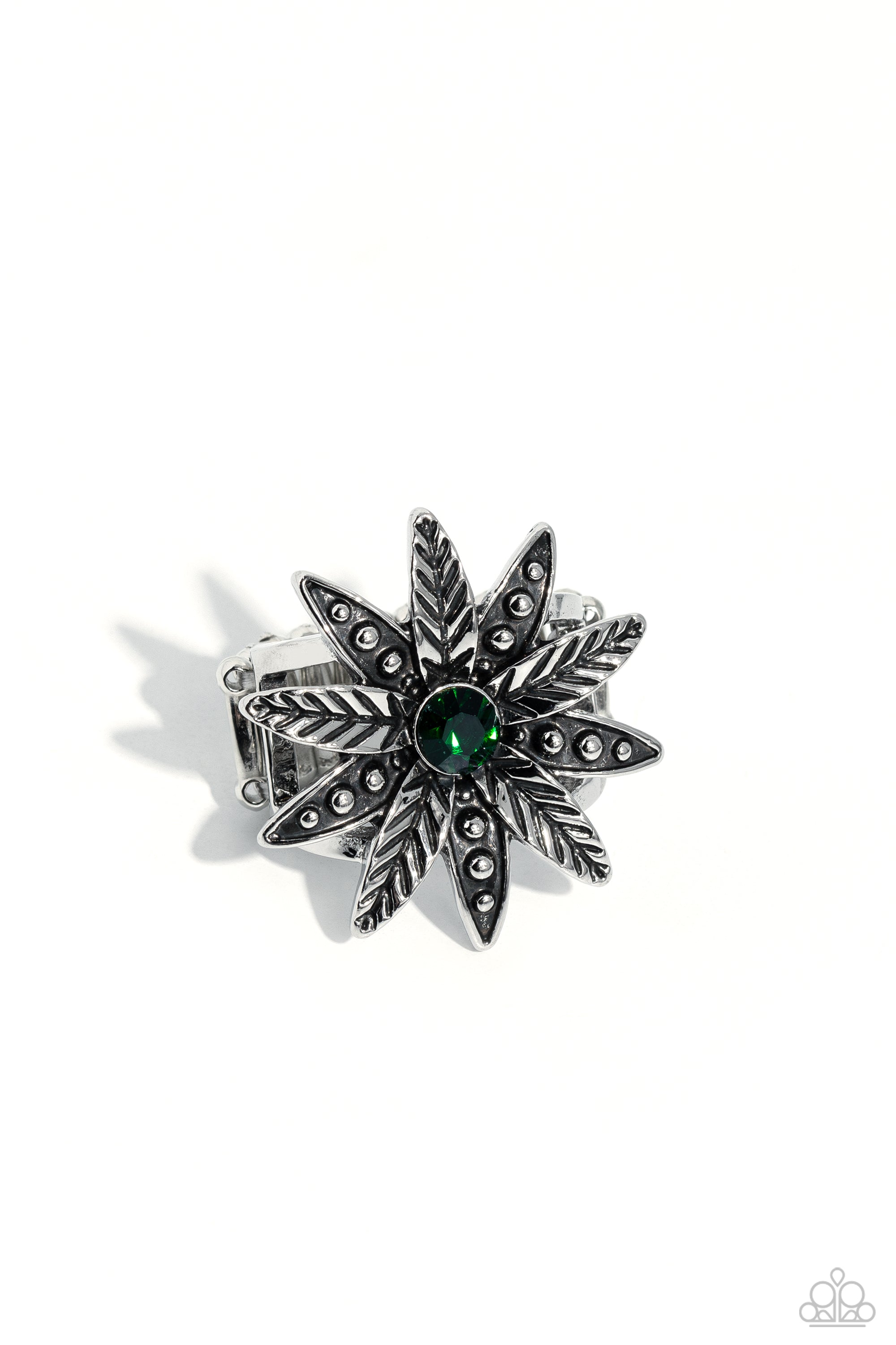 Sunflower Season Green Ring - Paparazzi Accessories- lightbox - CarasShop.com - $5 Jewelry by Cara Jewels