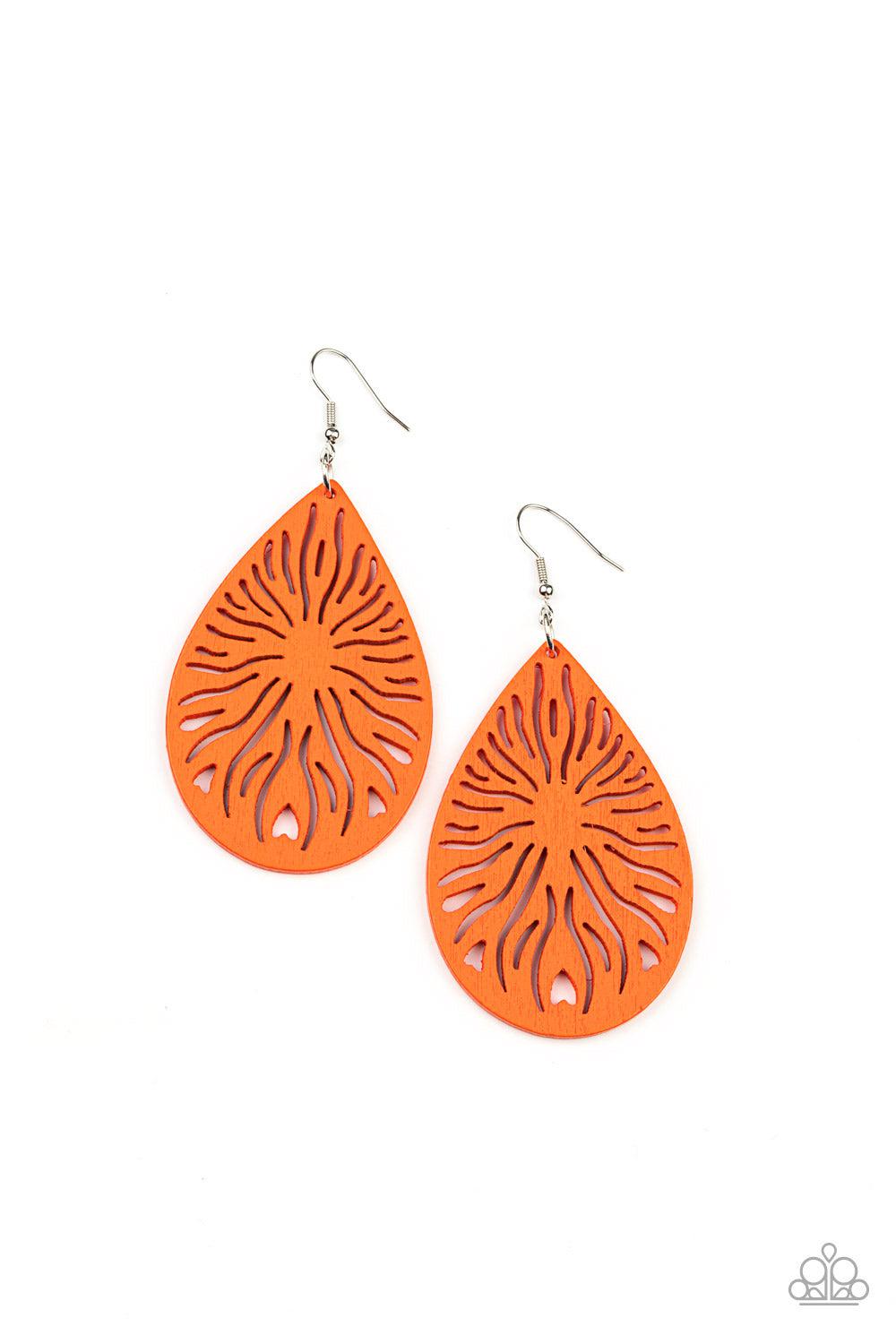 Sunny Incantations Orange Wood Earrings - Paparazzi Accessories- lightbox - CarasShop.com - $5 Jewelry by Cara Jewels