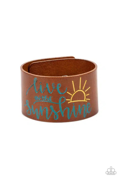 Sunshine Season Blue Leather Urban Bracelet - Paparazzi Accessories- lightbox - CarasShop.com - $5 Jewelry by Cara Jewels