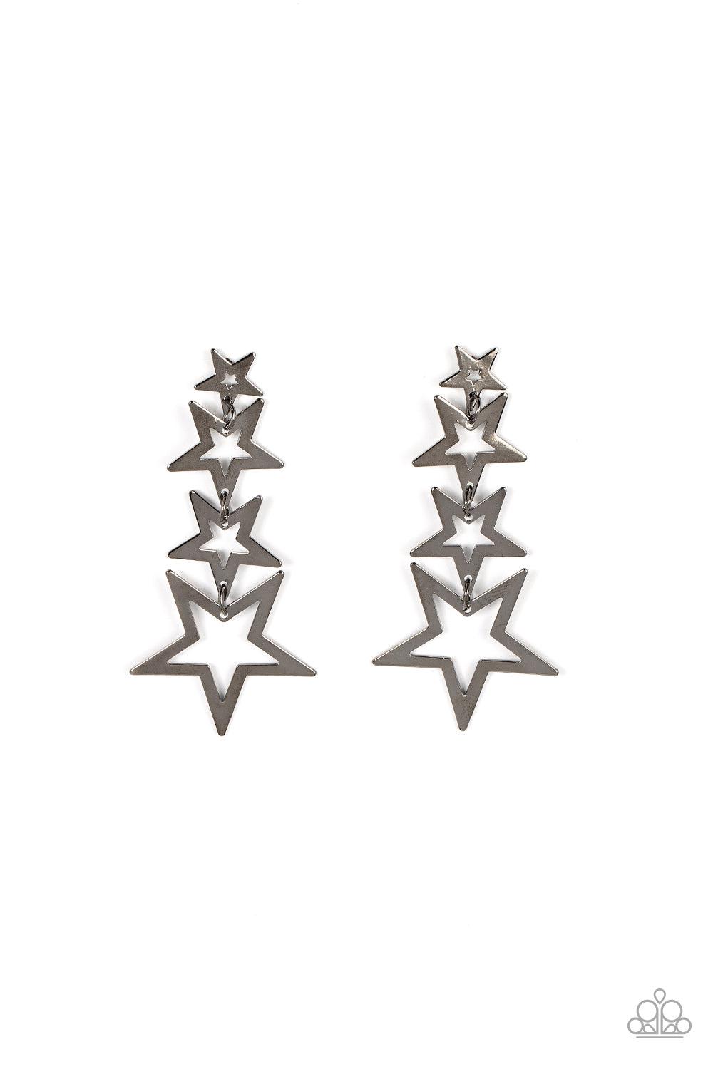 Superstar Crescendo Gunmetal Black Star Earrings - Paparazzi Accessories- lightbox - CarasShop.com - $5 Jewelry by Cara Jewels