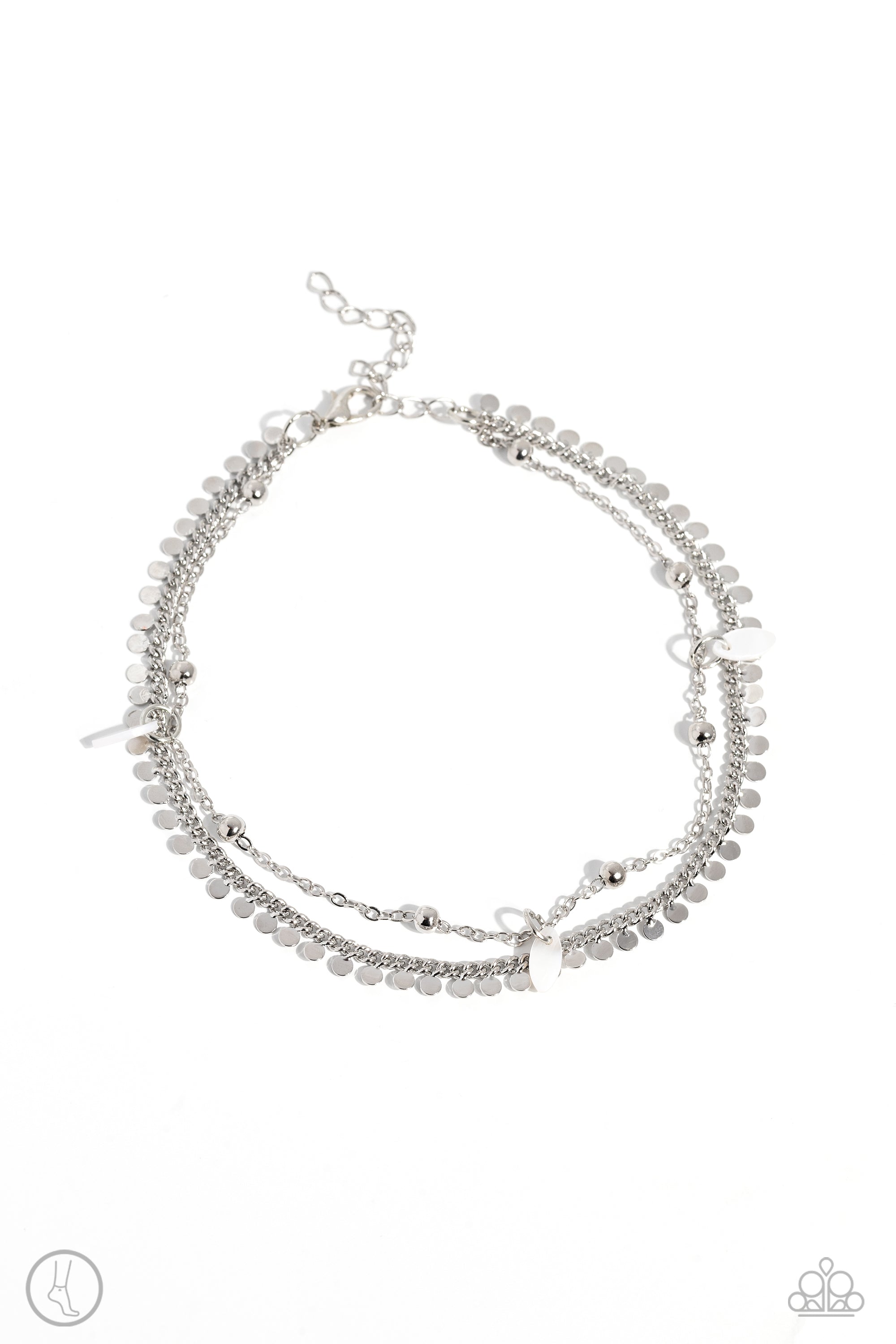 Surf City White & Silver Chain Anklet - Paparazzi Accessories- lightbox - CarasShop.com - $5 Jewelry by Cara Jewels
