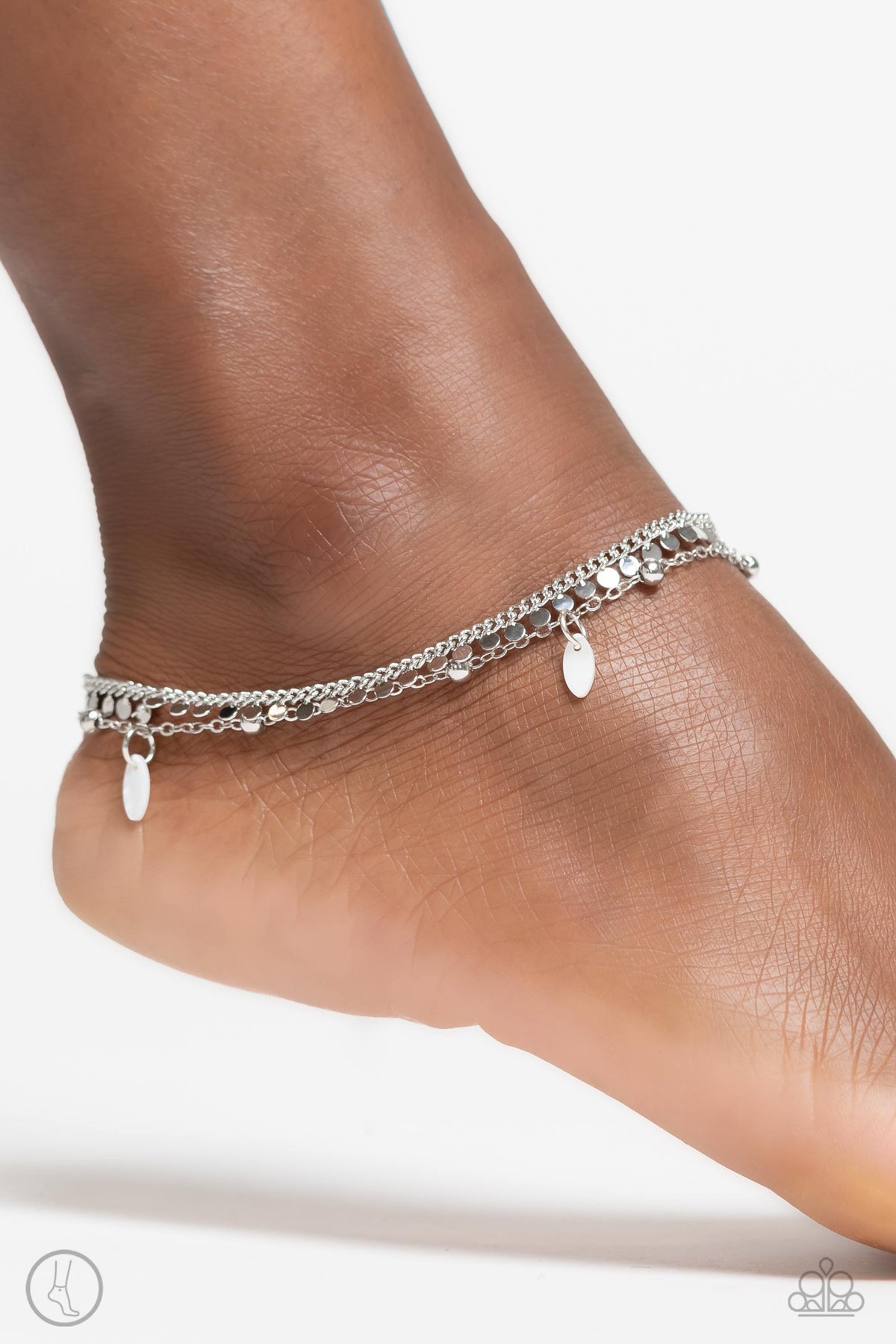 Surf City White &amp; Silver Chain Anklet - Paparazzi Accessories-on model - CarasShop.com - $5 Jewelry by Cara Jewels