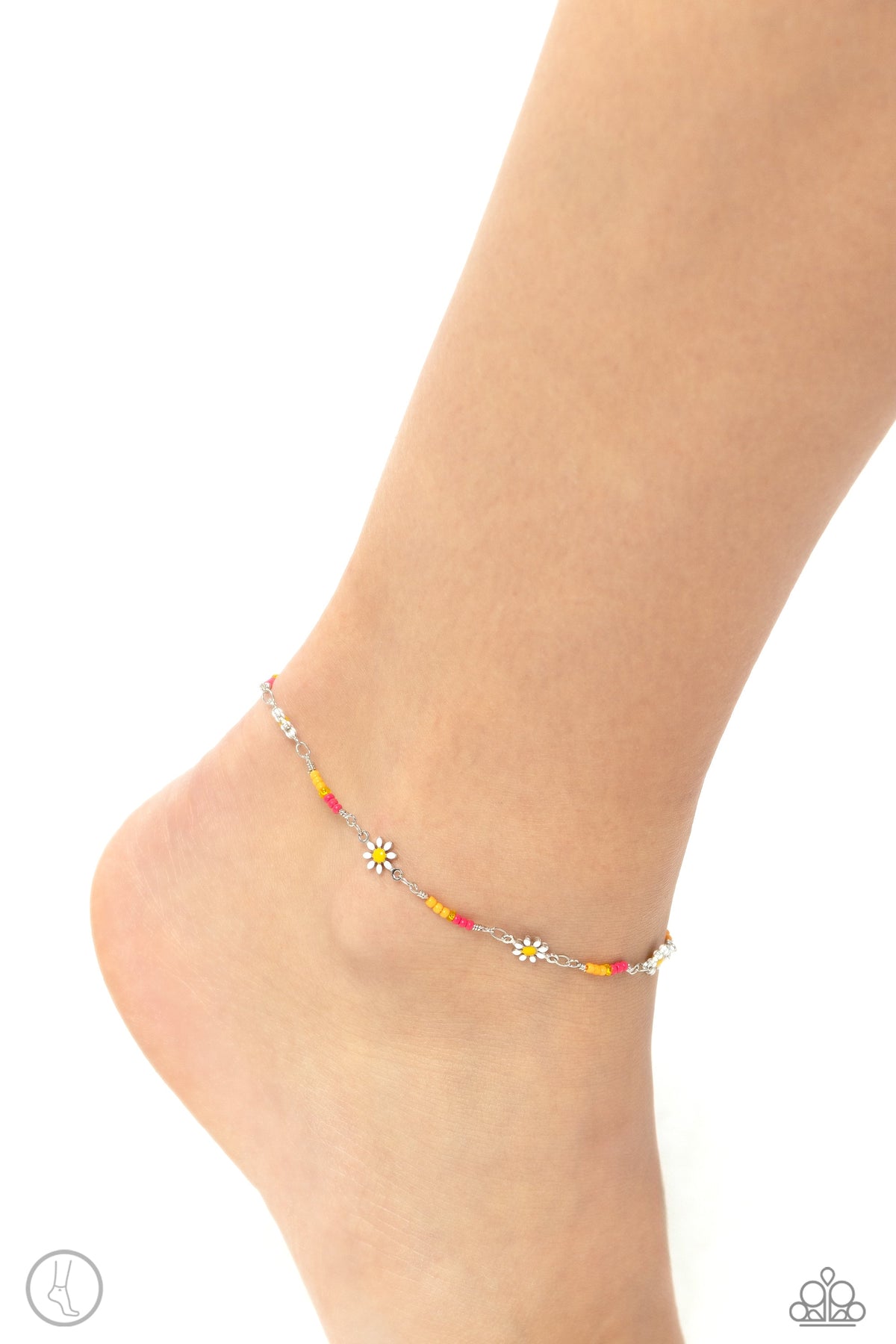 Sweetest Daydream Pink &amp; Multi Floral Anklet - Paparazzi Accessories-on model - CarasShop.com - $5 Jewelry by Cara Jewels