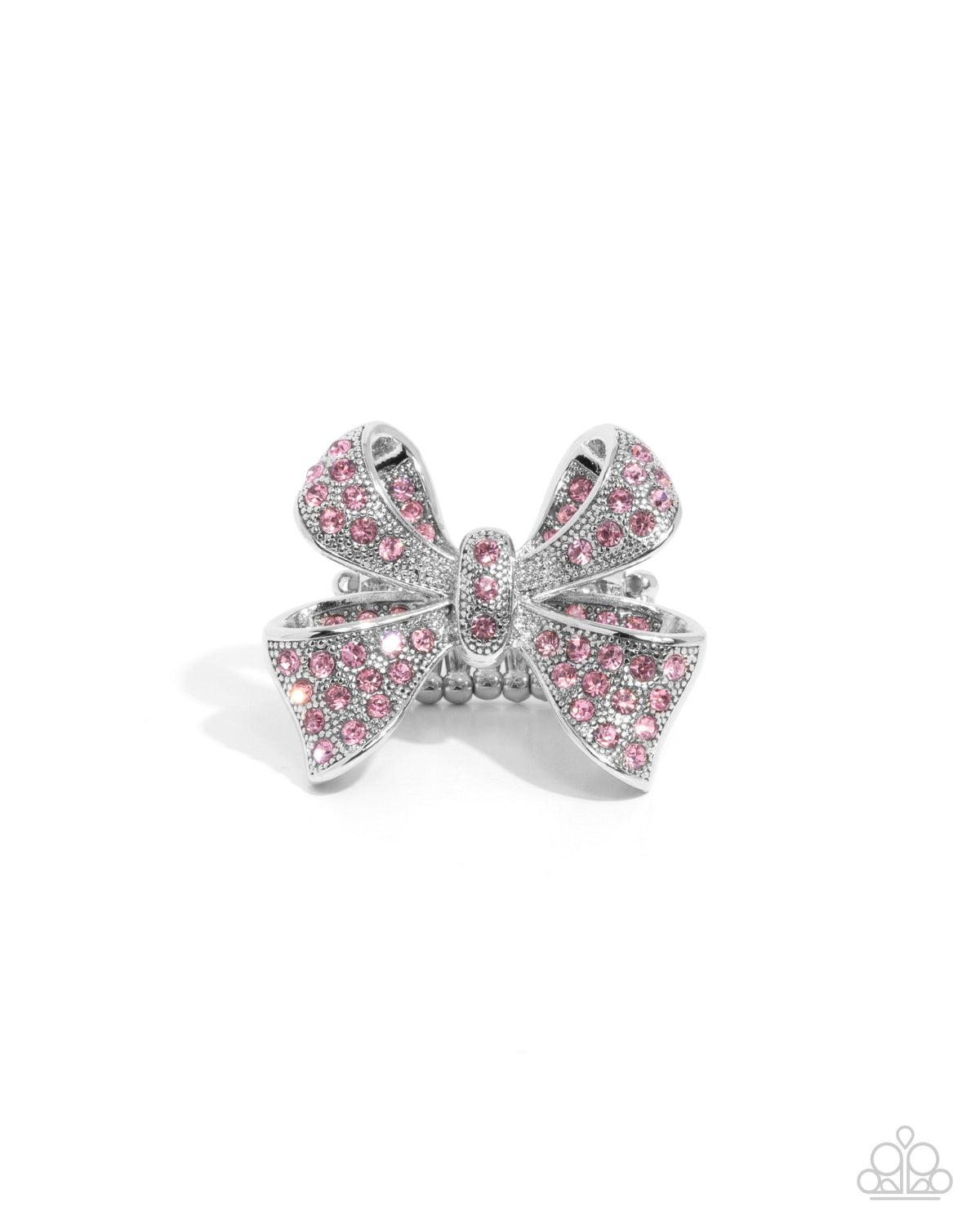 Sweetheart Souvenir Pink Rhinestone Bow Ring - Paparazzi Accessories- lightbox - CarasShop.com - $5 Jewelry by Cara Jewels