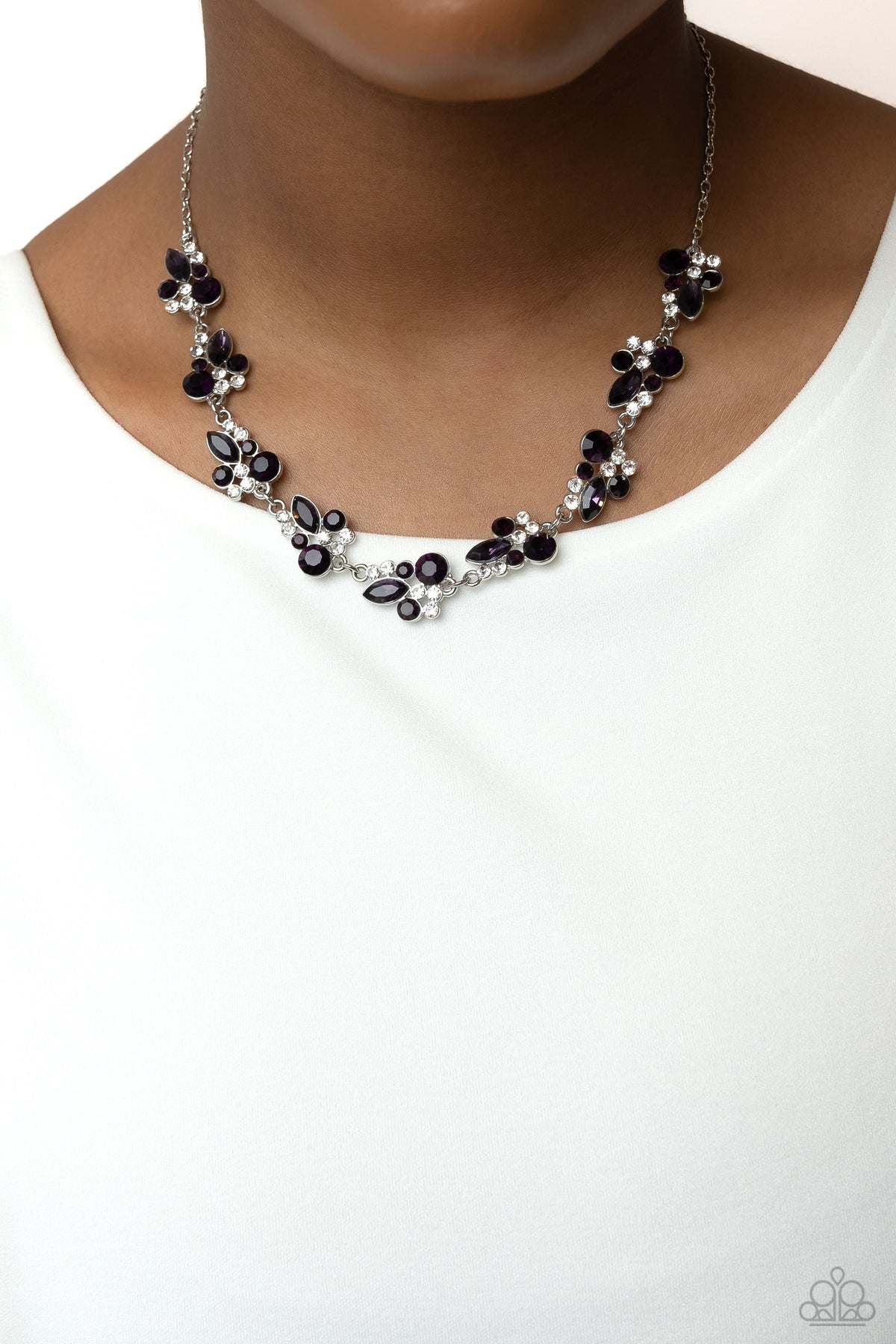 Swimming in Sparkles Purple Rhinestone Necklace - Paparazzi Accessories-on model - CarasShop.com - $5 Jewelry by Cara Jewels