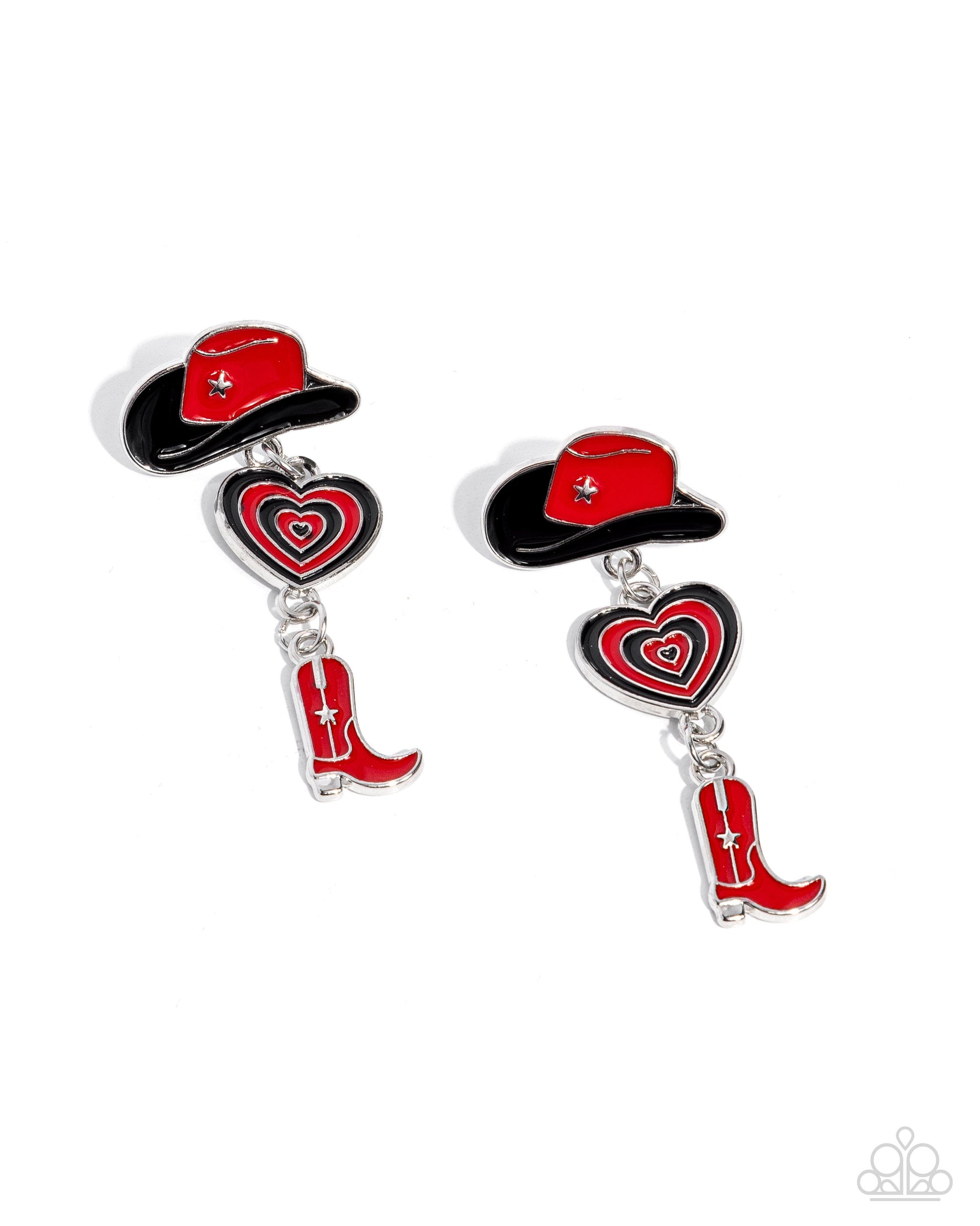 Swing Dance Delight Multi Red & Black Cowboy Heart Earrings - Paparazzi Accessories- lightbox - CarasShop.com - $5 Jewelry by Cara Jewels