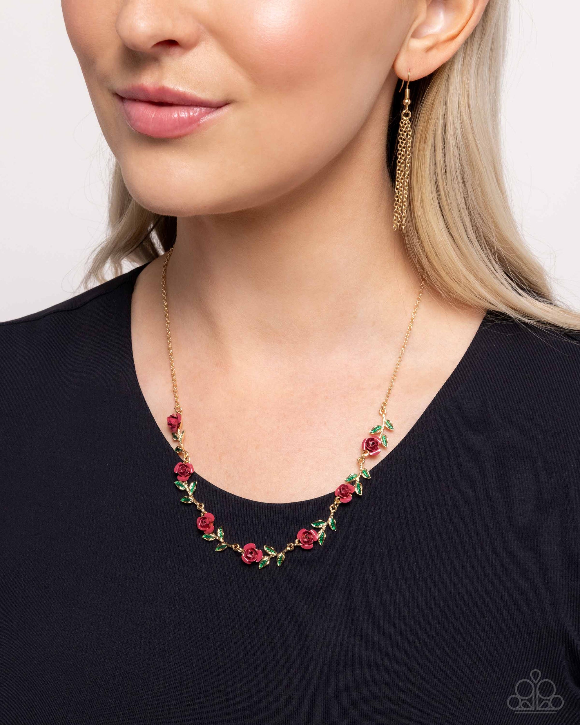 Tale As Old As PRIME Pink Rose Floral Necklace - Paparazzi Accessories- lightbox - CarasShop.com - $5 Jewelry by Cara Jewels