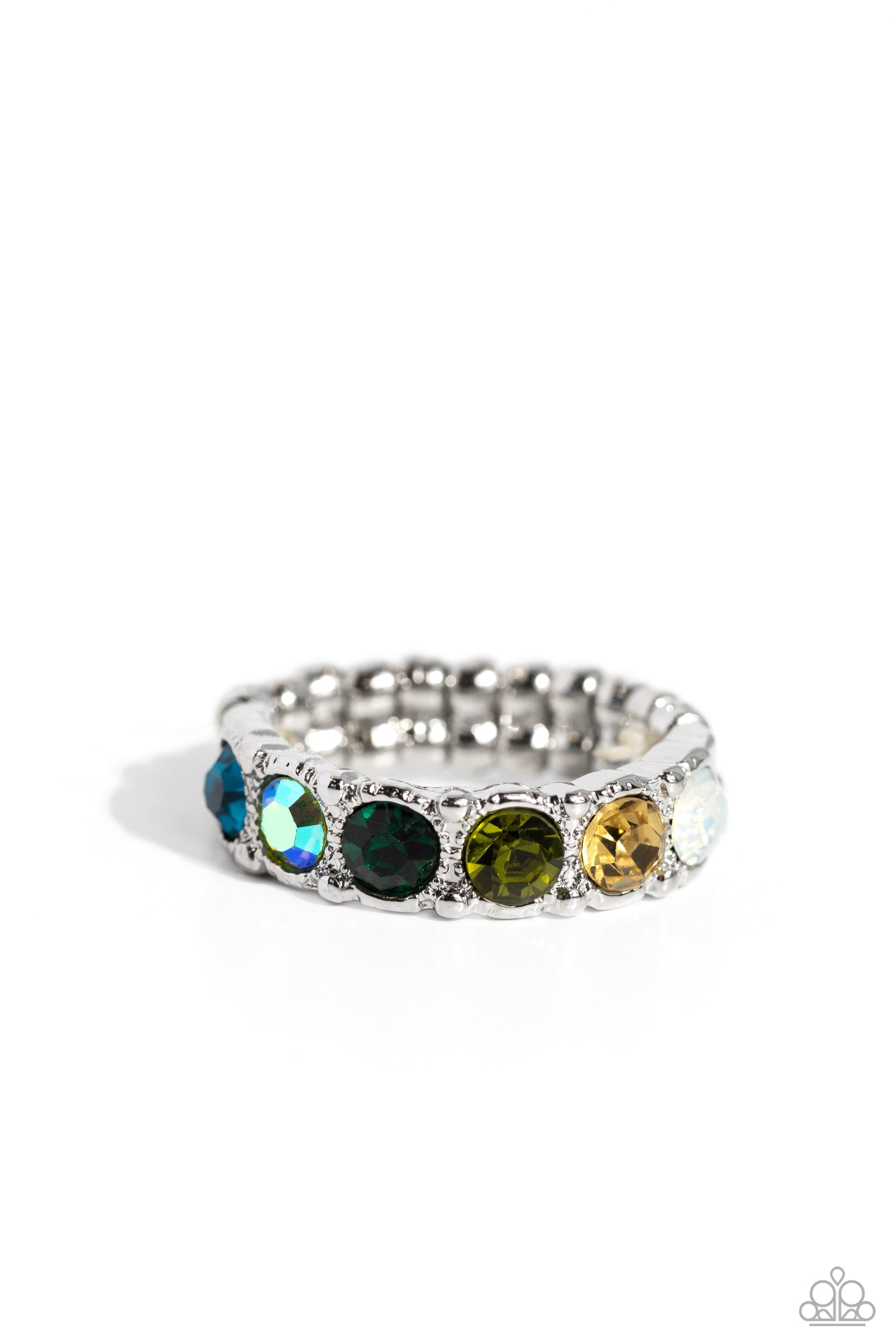 Taming Twilight Green & Multi Rhinestone Ring - Paparazzi Accessories- lightbox - CarasShop.com - $5 Jewelry by Cara Jewels