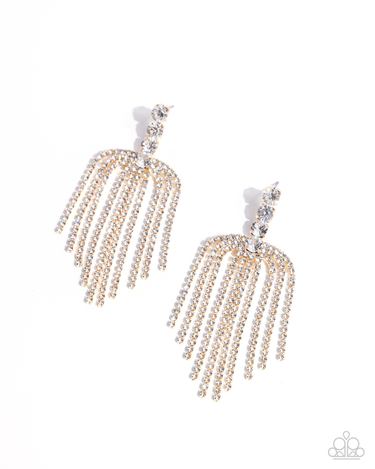 Tapered Twilight Gold &amp; White Rhinestone Earrings - Paparazzi Accessories- lightbox - CarasShop.com - $5 Jewelry by Cara Jewels