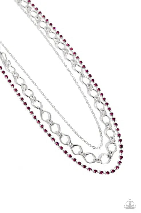 Tasteful Tiers Pink Rhinestone Necklace - Paparazzi Accessories- lightbox - CarasShop.com - $5 Jewelry by Cara Jewels