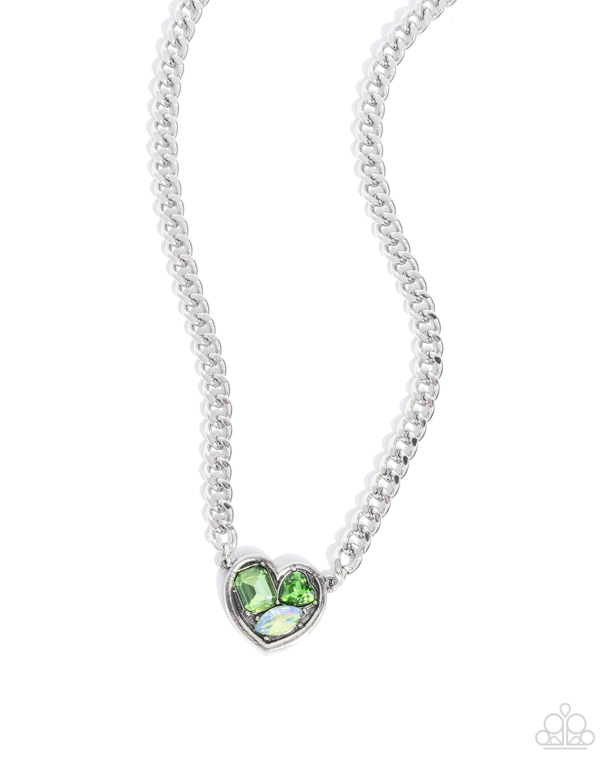 Tasteful Triad Green Gem Heart Necklace - Paparazzi Accessories- lightbox - CarasShop.com - $5 Jewelry by Cara Jewels