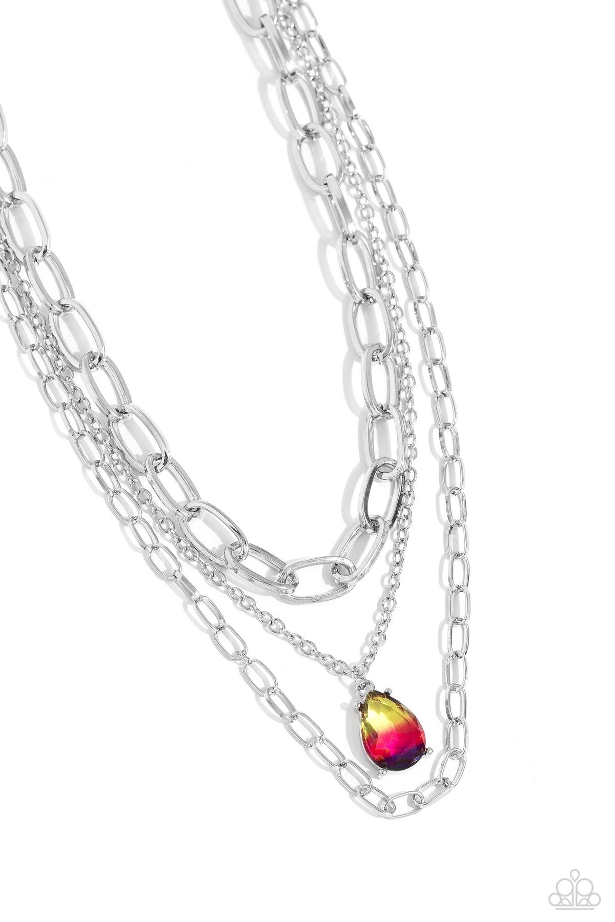 Teardrop Tiers Multi Ombre Yellow Gem and Silver Chain Necklace - Paparazzi Accessories- lightbox - CarasShop.com - $5 Jewelry by Cara Jewels
