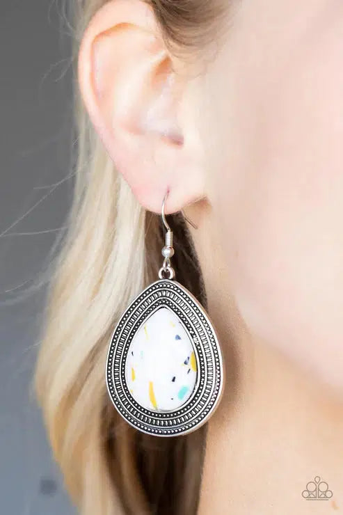 Terrazzo Tundra Multi &amp; White Stone Earrings - Paparazzi Accessories-on model - CarasShop.com - $5 Jewelry by Cara Jewels