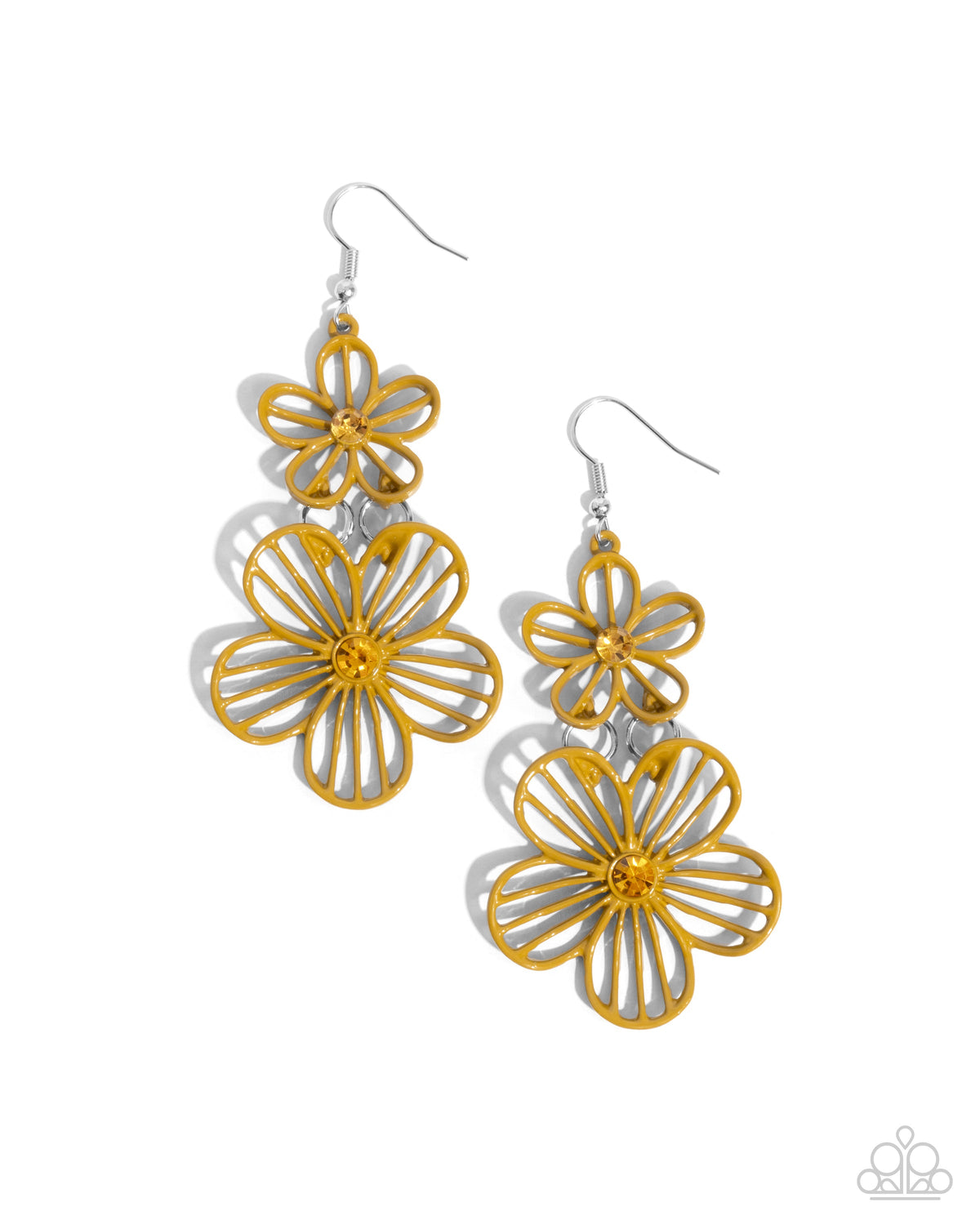 Textured Tiers Yellow Flower Earrings - Paparazzi Accessories- lightbox - CarasShop.com - $5 Jewelry by Cara Jewels