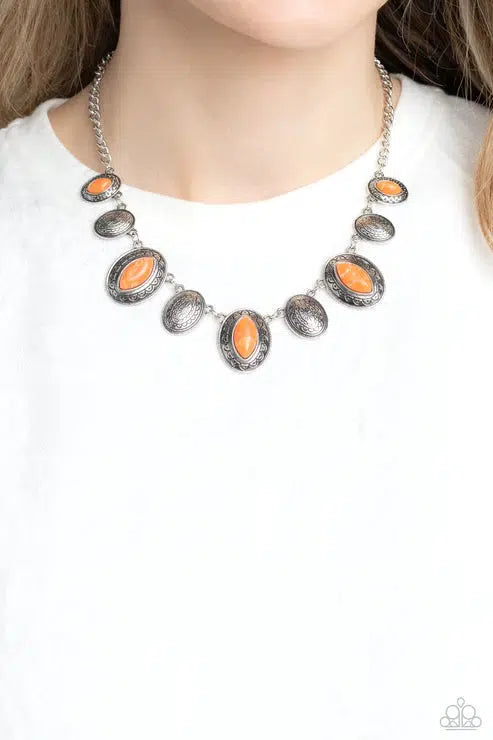 Textured Trailblazer Orange Necklace - Paparazzi Accessories-on model - CarasShop.com - $5 Jewelry by Cara Jewels
