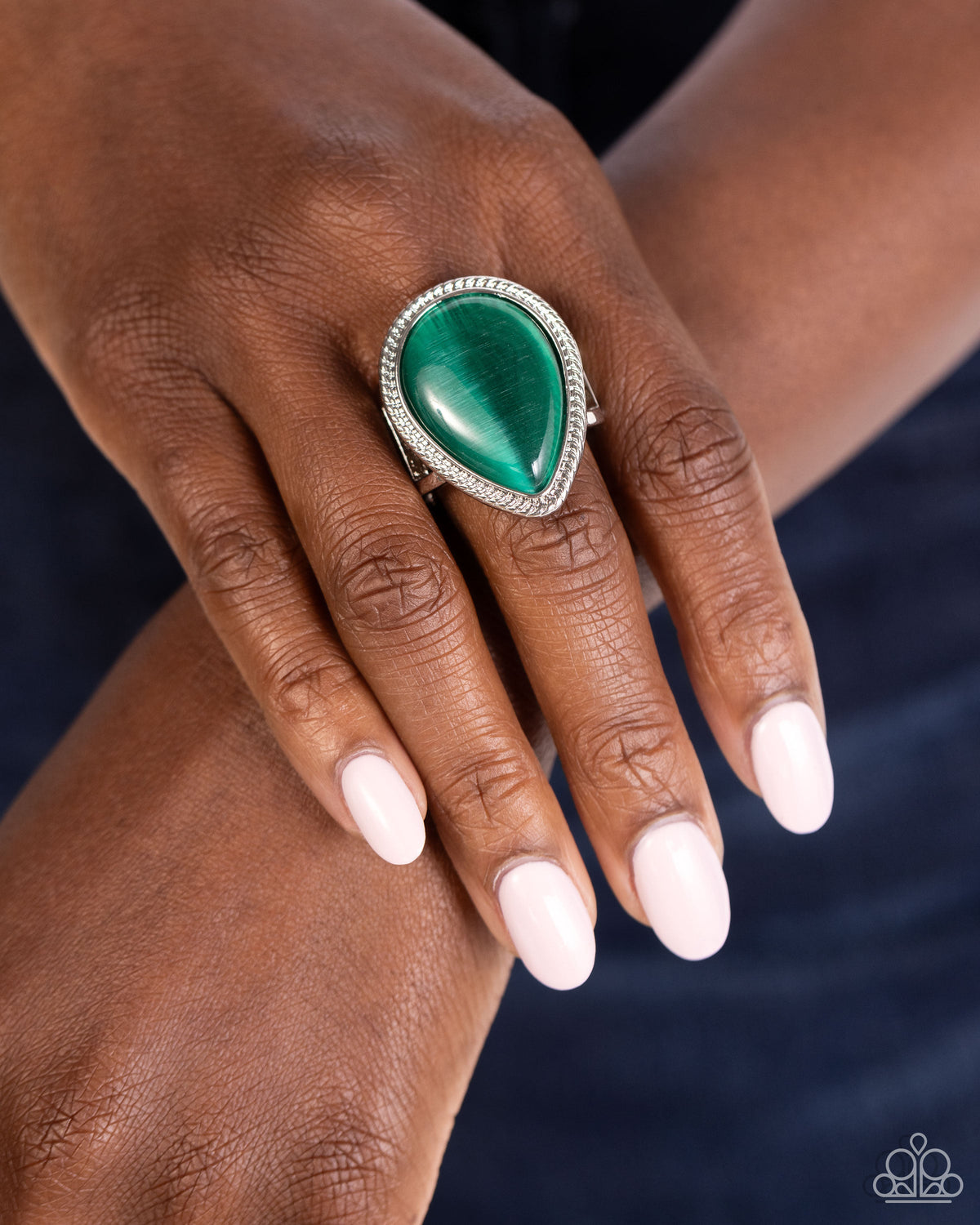 The Rain in MAINE Green Cat&#39;s Eye Stone Ring - Paparazzi Accessories-on model - CarasShop.com - $5 Jewelry by Cara Jewels
