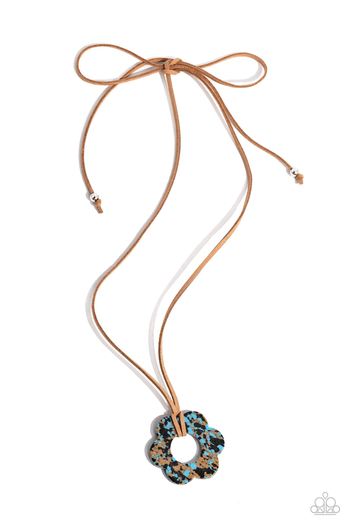 Tied Triumph Brown &amp; Turquoise Blue Stone Flower Necklace - Paparazzi Accessories- lightbox - CarasShop.com - $5 Jewelry by Cara Jewels