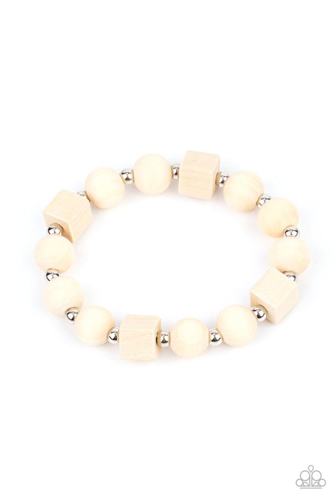 Timber Trendsetter White Wood Bracelet - Paparazzi Accessories- lightbox - CarasShop.com - $5 Jewelry by Cara Jewels