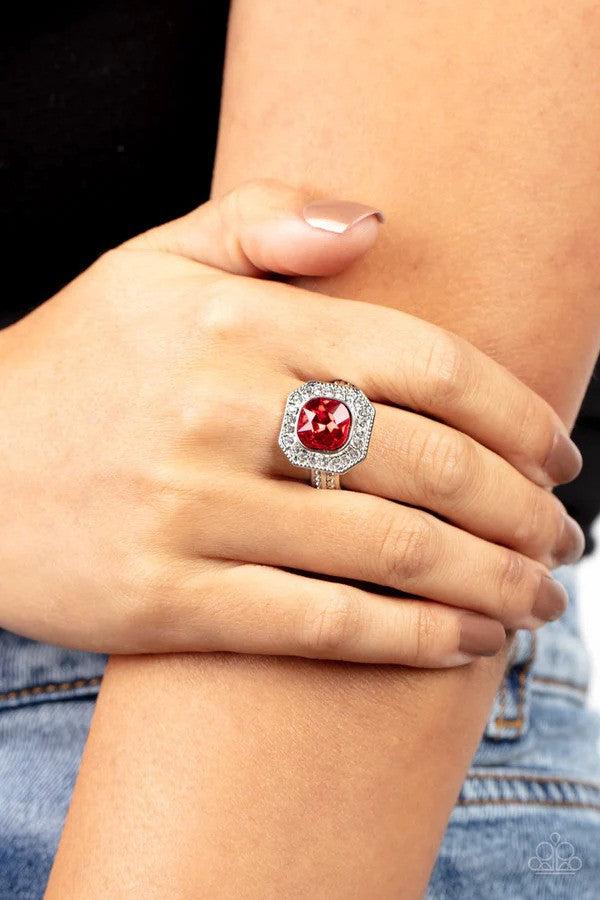 Title Match Red Ring - Paparazzi Accessories- on model - CarasShop.com - $5 Jewelry by Cara Jewels