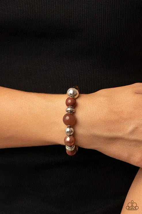 Tonal Takeover Brown Bracelet - Paparazzi Accessories-on model - CarasShop.com - $5 Jewelry by Cara Jewels