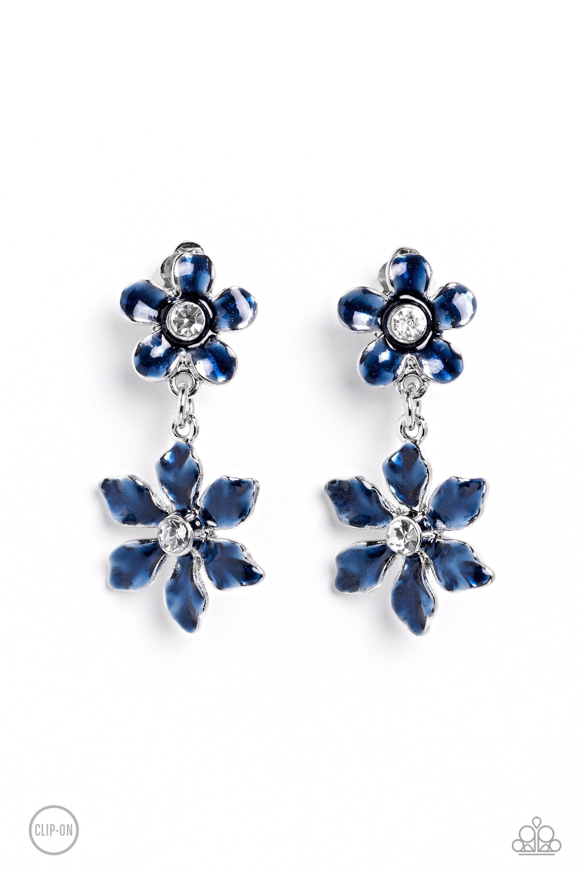 Transparent Talent Blue Flower Clip-on Earrings - Paparazzi Accessories- lightbox - CarasShop.com - $5 Jewelry by Cara Jewels
