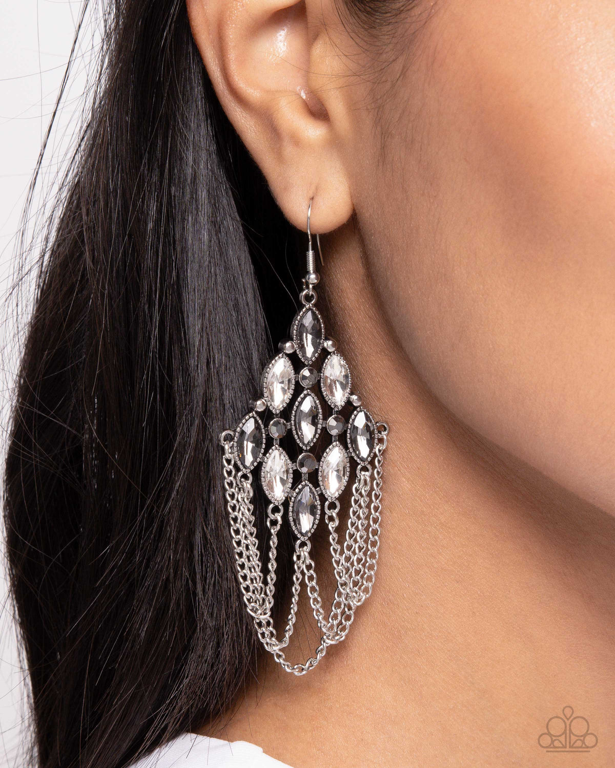 Trenchant Transformation Silver Earrings - Paparazzi Accessories-on model - CarasShop.com - $5 Jewelry by Cara Jewels